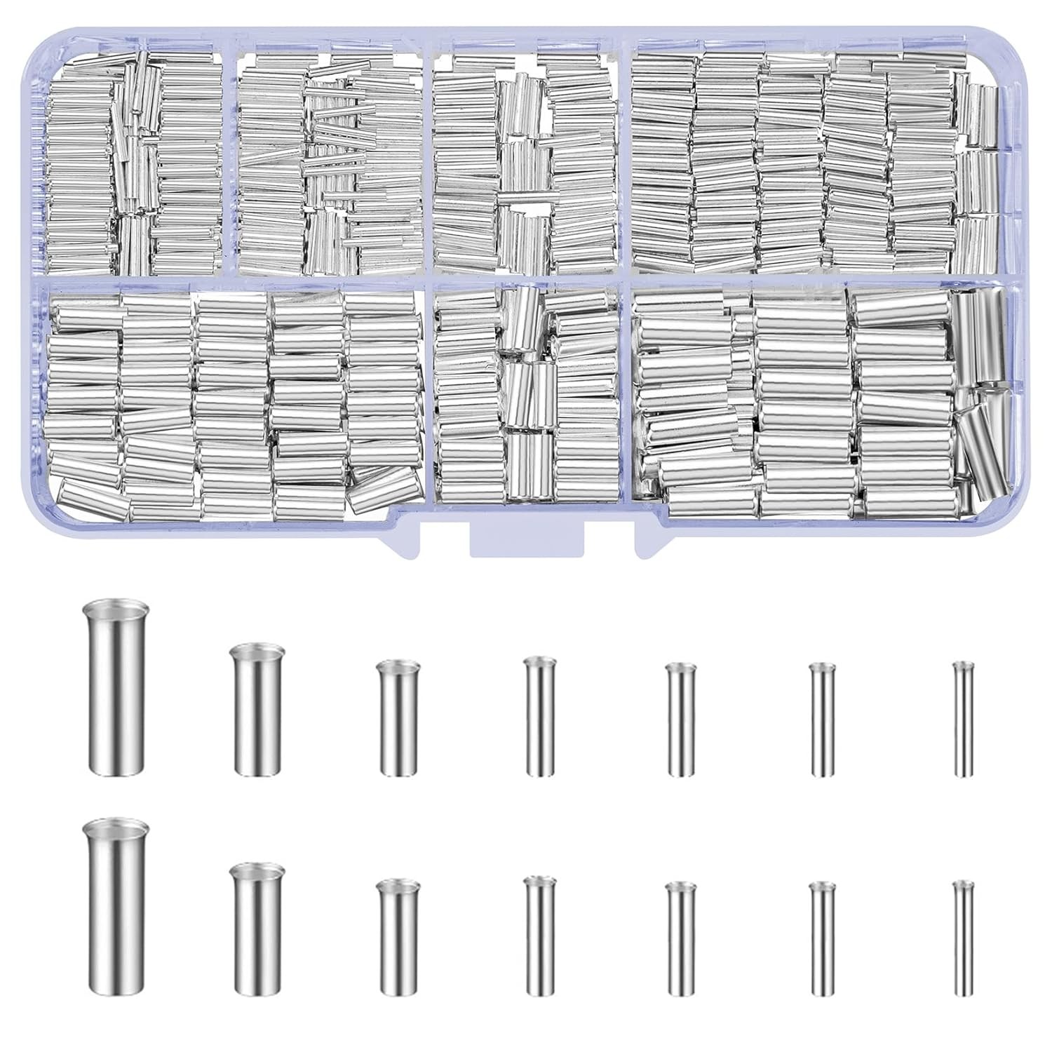 650 Pcs 7 Sizes Wire Ferrules Kit, Tinned Copper Crimp Connectors, Silver