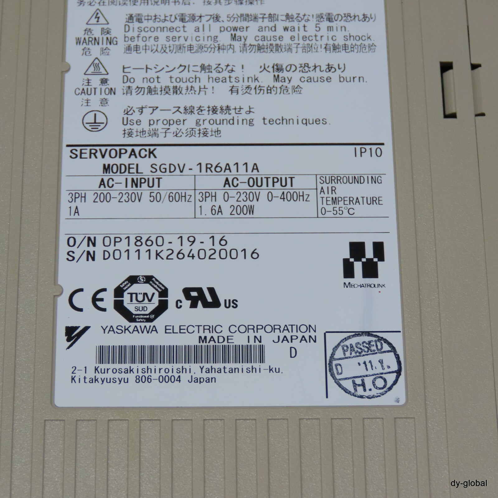 YASKAWA SIGMA5 Used SGDV-1R6A11A SERVOPACK 200W DRV-I-2593=9C17