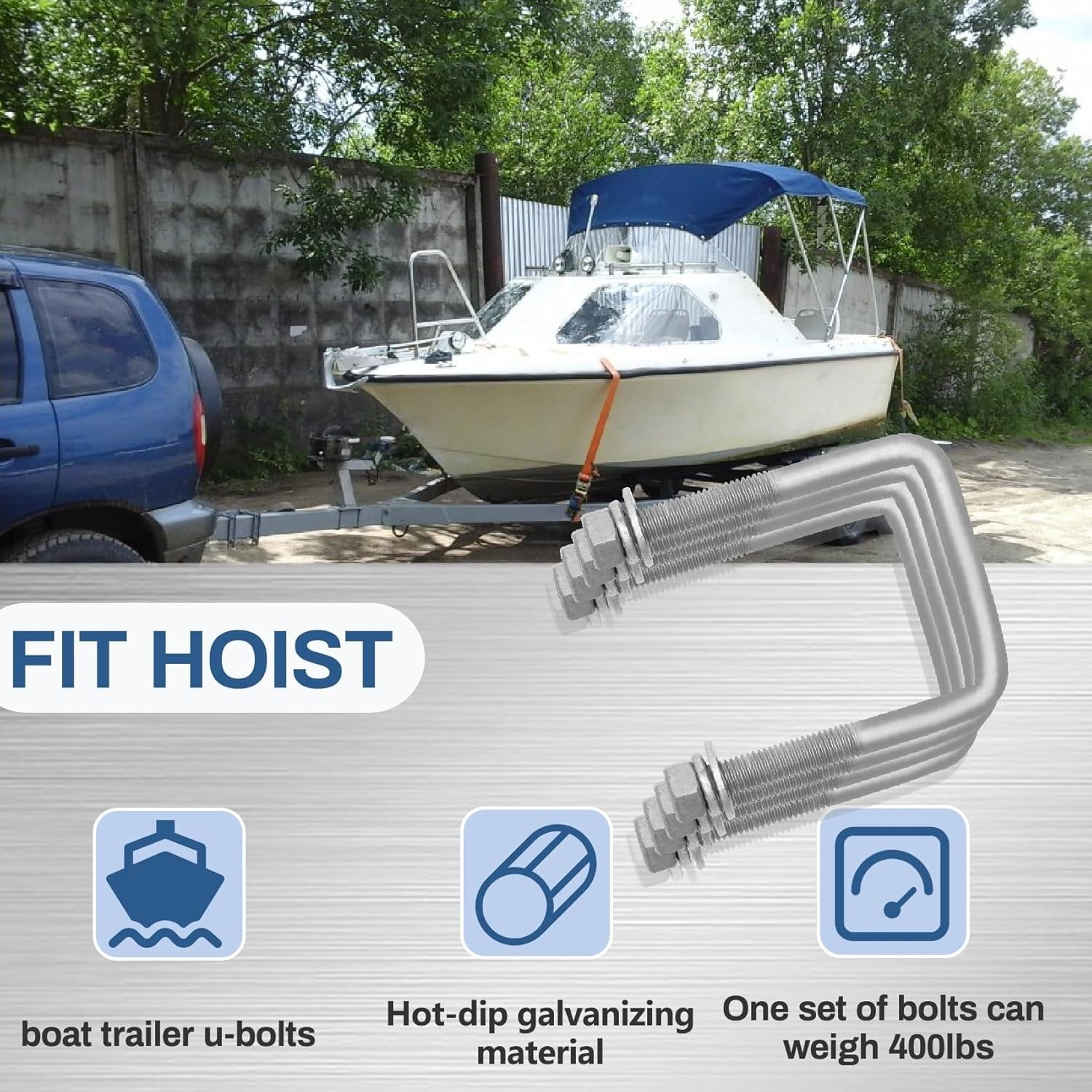 4 Pcs Hot Dipped Galvanized Square U-Bolts,1/2″ D x 3 1/16″ W x 4 5/16″ L,3 i…
