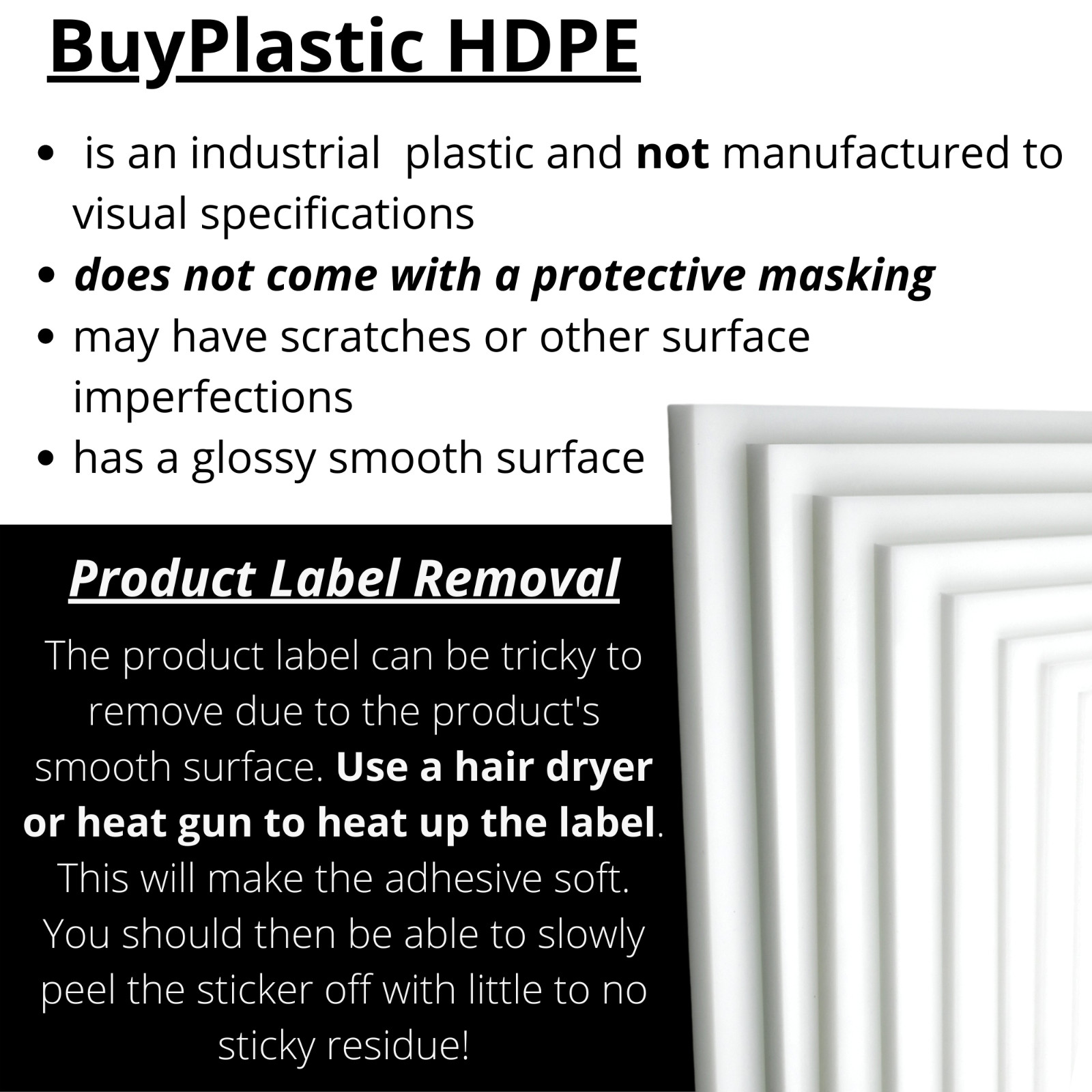 BuyPlastic Natural White HDPE Plastic Sheet 1 1/2″ x 12″ x 24″