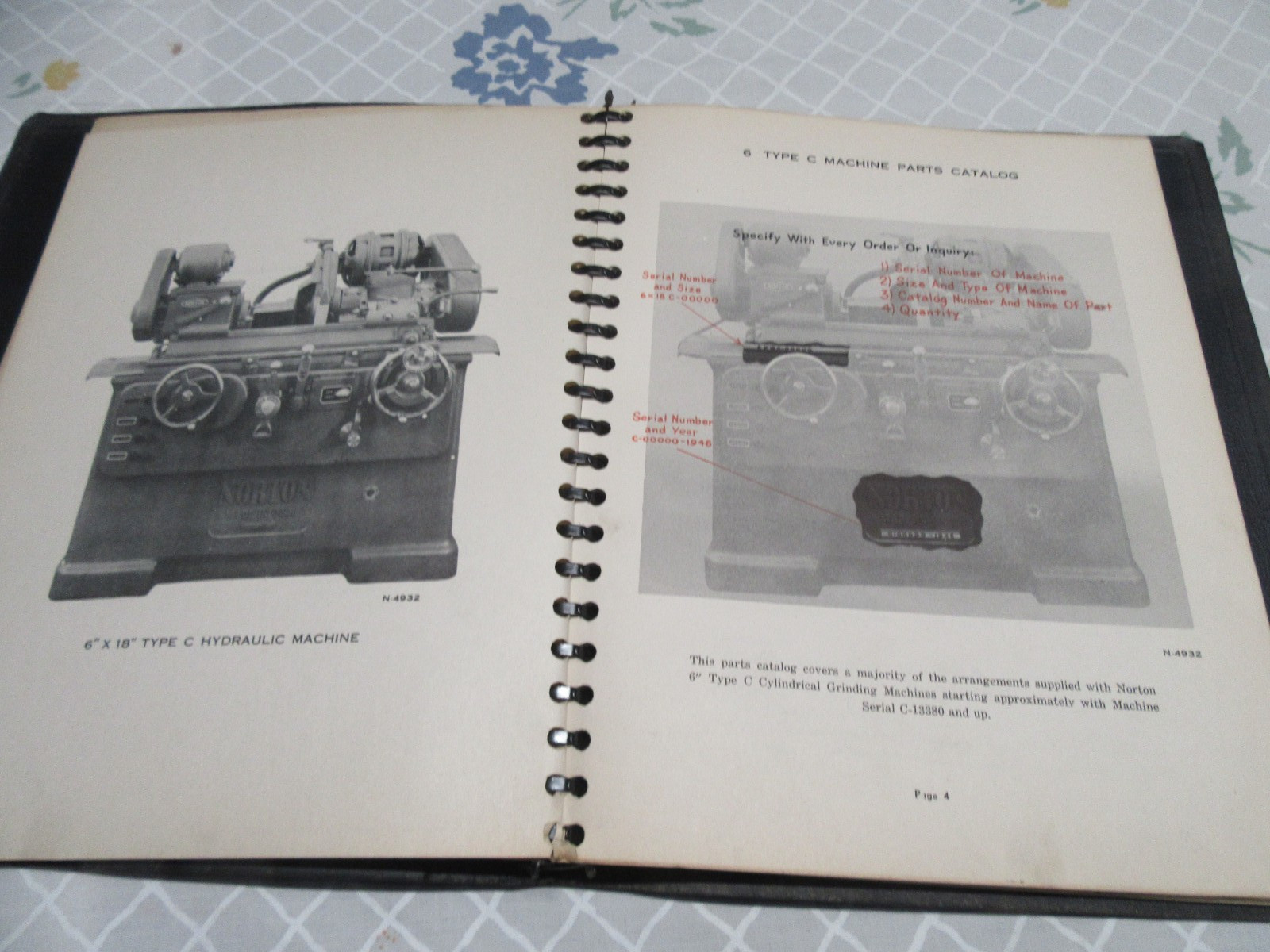 NORTON MACHINES 6″and 10″ Type C Grinding Machines, Vintage Parts Catalog 1946