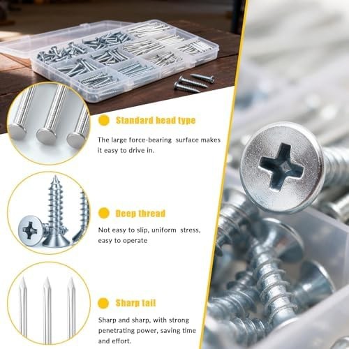 320Pcs Premium Hardware Nails & High Hardness Wood Screws Assortment Kit，1/2″…