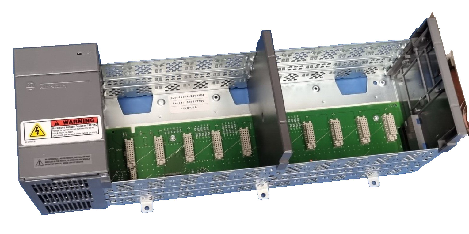 ALLEN BRADLEY 1746-A10 B 10-SLOT RACK W/ 1746-P2 C B POWER SUPPLY (RBD6.1)