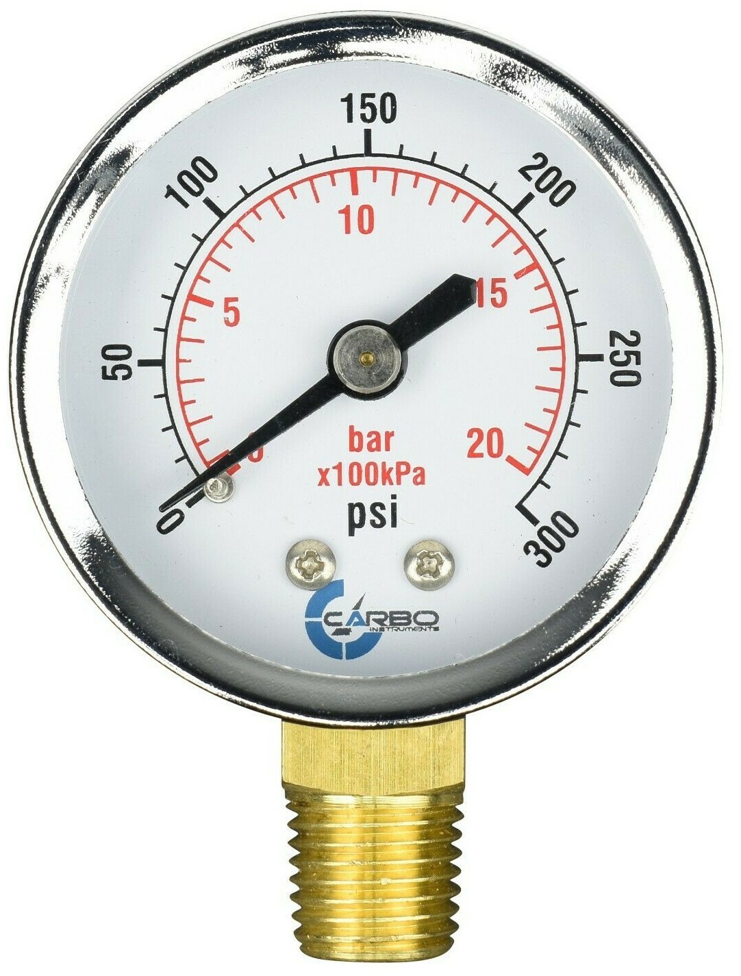 2″ Pressure Gauge – Chrome Plated Steel Case, 1/4″ NPT, Lower Mnt. 300 PSI