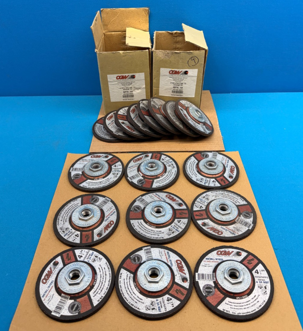 Lot of 17x Genuine CGW Grinding Wheels 4-1/2″x1/4″x5/8″-11 #35623 Max rpm 13,300