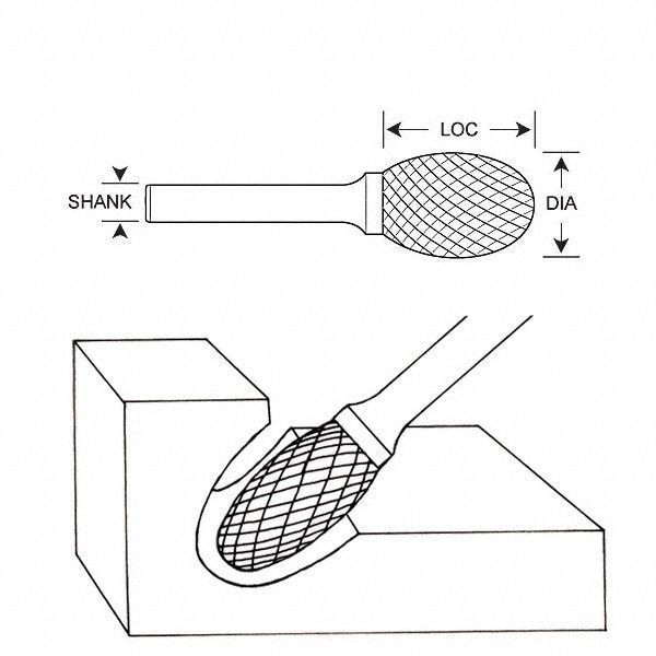 Carbide Bur, Oval, 1/4 In, 1/4 Shank, 310-002613