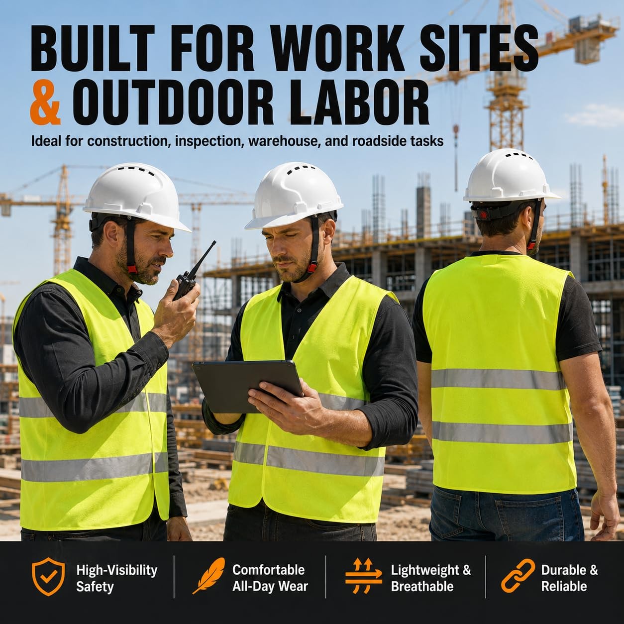4 Pt. Suspension Hard Hat ABS Construction with Safety Vests 10 Pack – Head