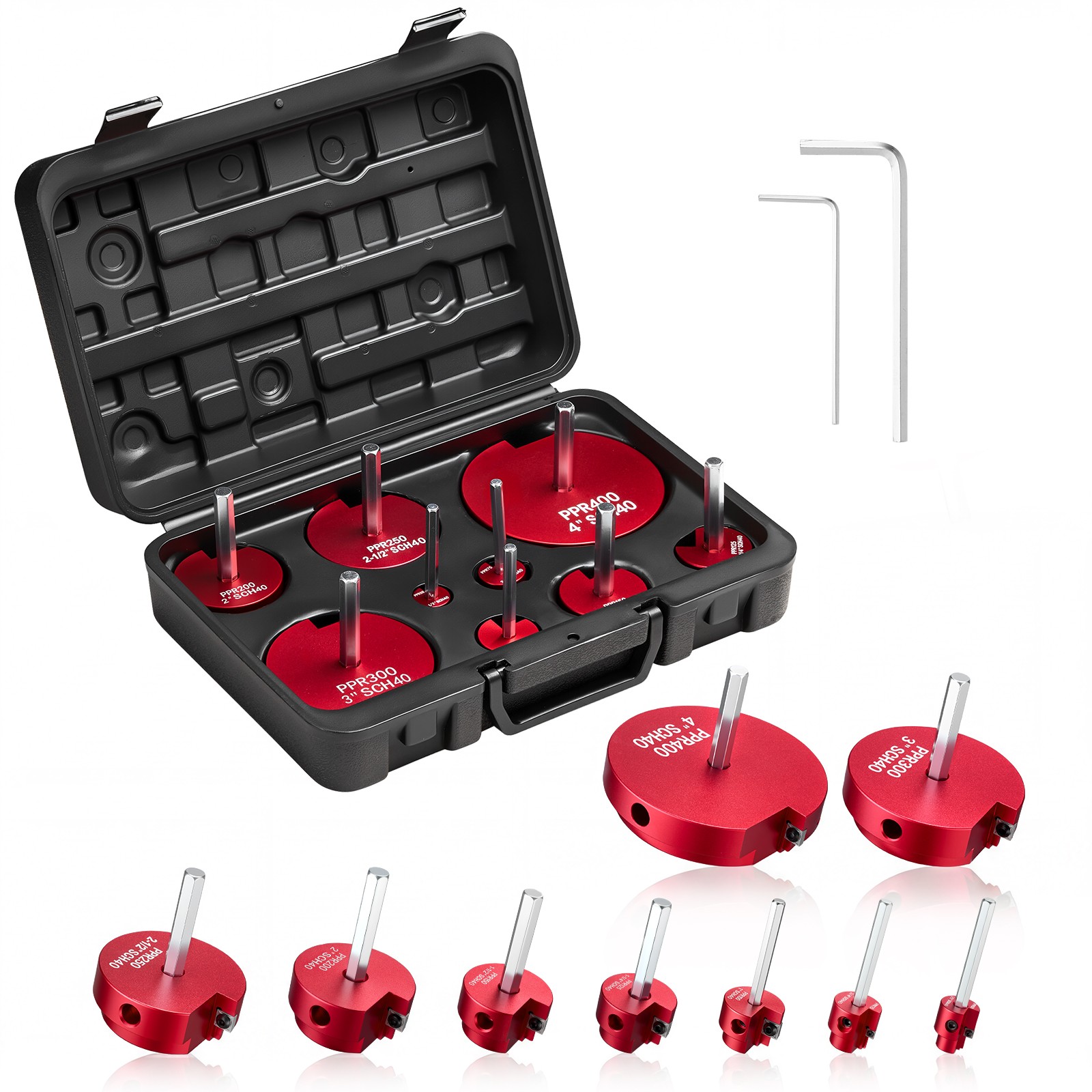 VEVOR PVC Pipe Reamer Kit PVC Fitting Socket Saver 9-Piece for SCH40 ABS Pipes