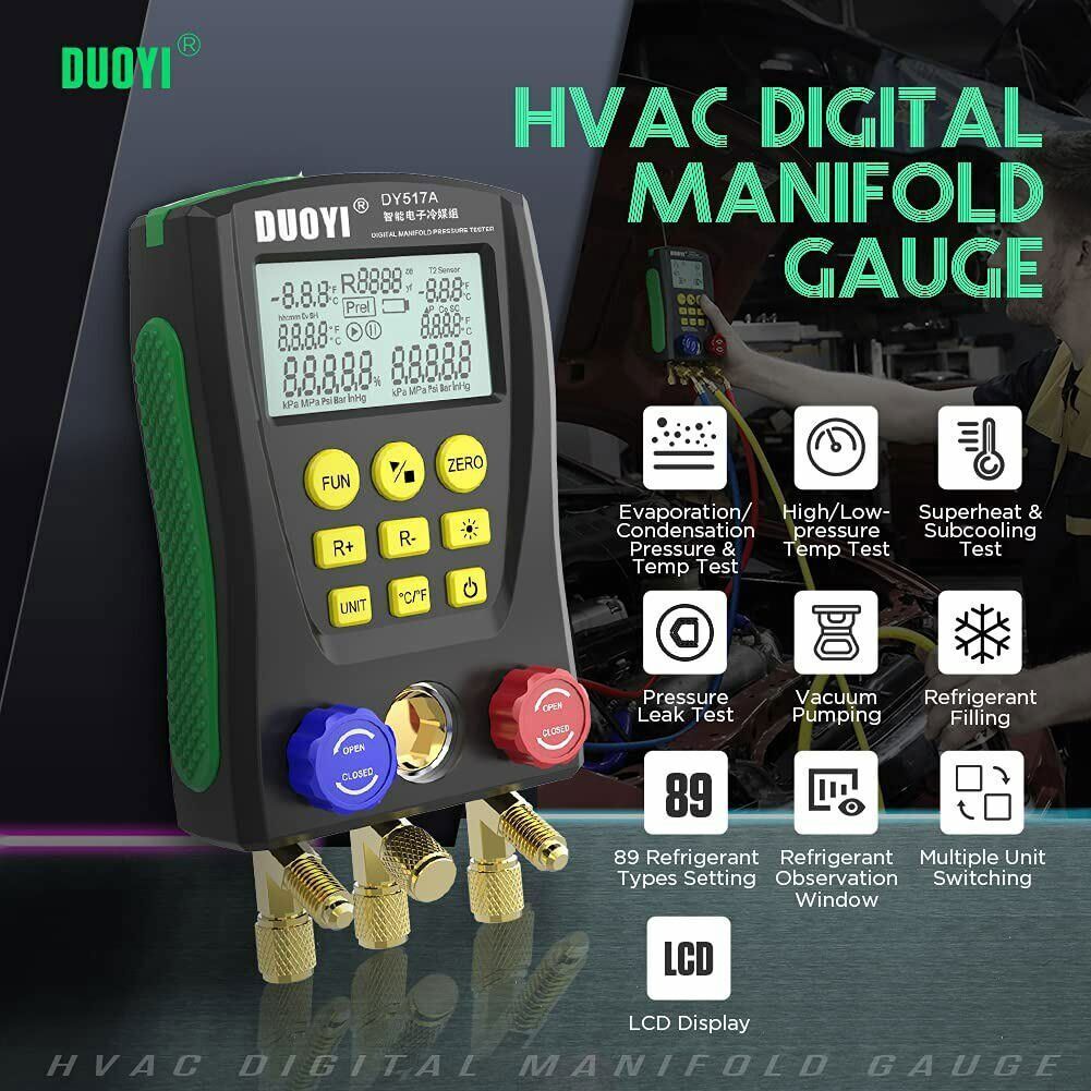 Professional Refrigeration Manifold Gauge Kit – Digital HVAC System Tester