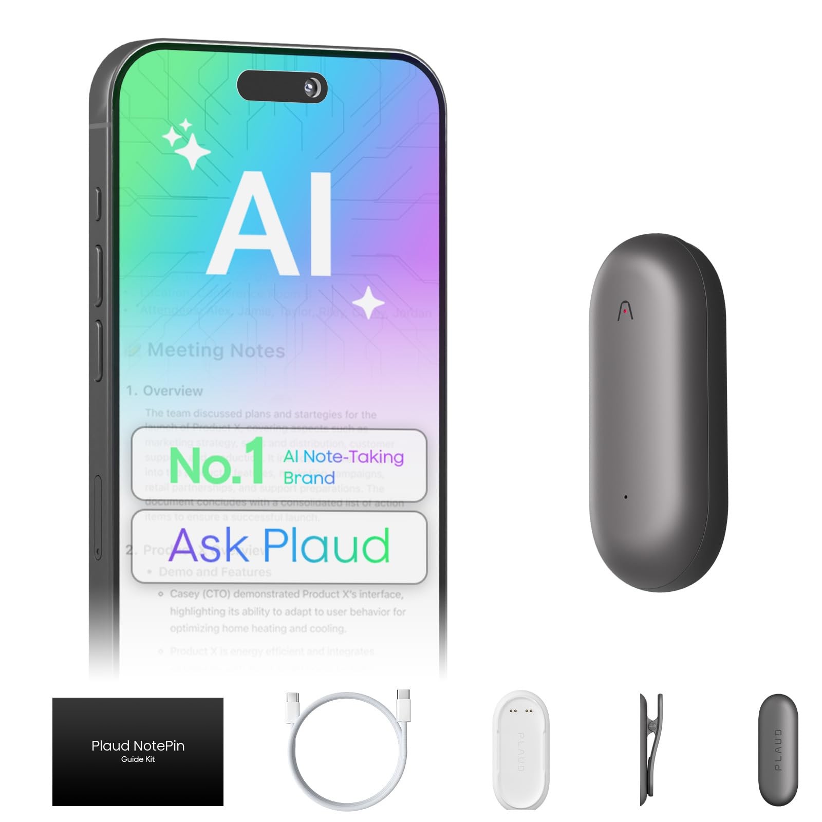 Plaud NotePin Voice Recorder, AI Voice Recorder, App Control, AI Notetaker, A…