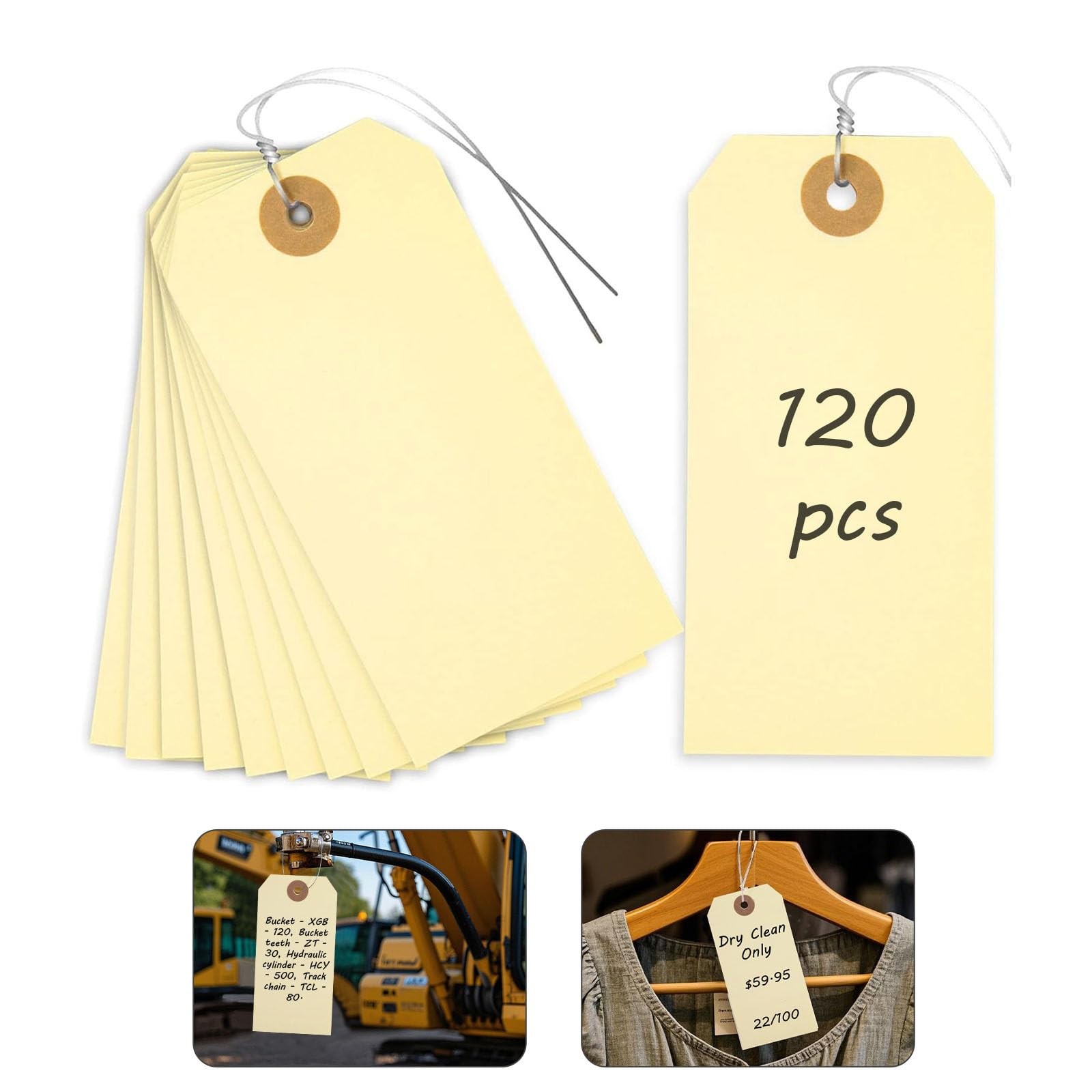 Blank Shipping Tags 120 PCS 4 3/4 X 2 3/8 Inches Manila Hang Tags with Wire Lab