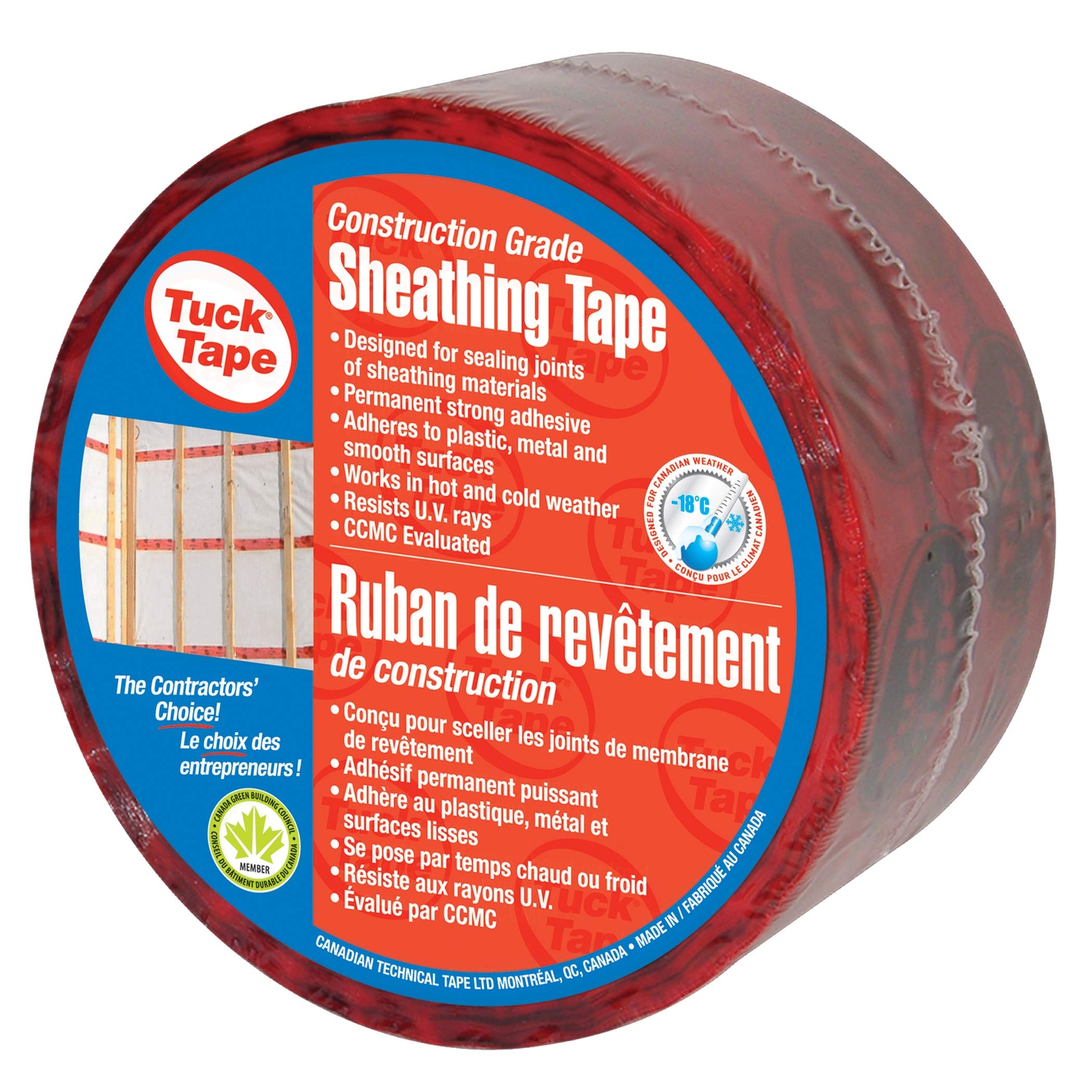 Red Adhesive Tape 2.4 In x 180 Ft UV Resistant Insulation Sheathing Sealing Tape