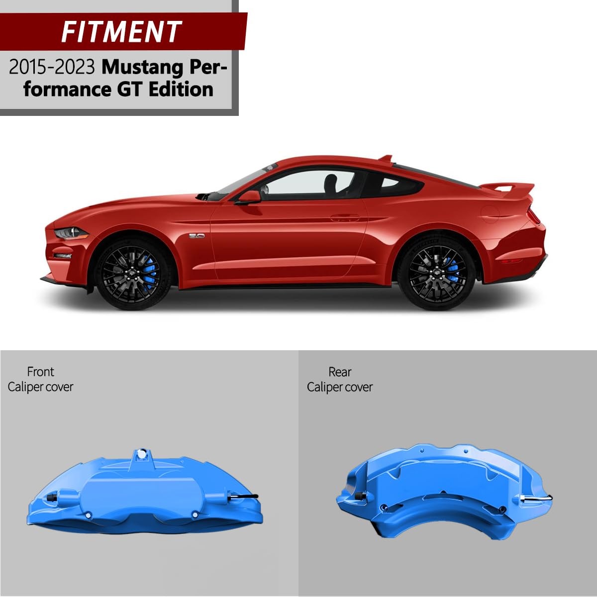 Aluminum Light Blue Caliper Covers for 2015-2023 Mustang GT 4Pcs Powder Coated