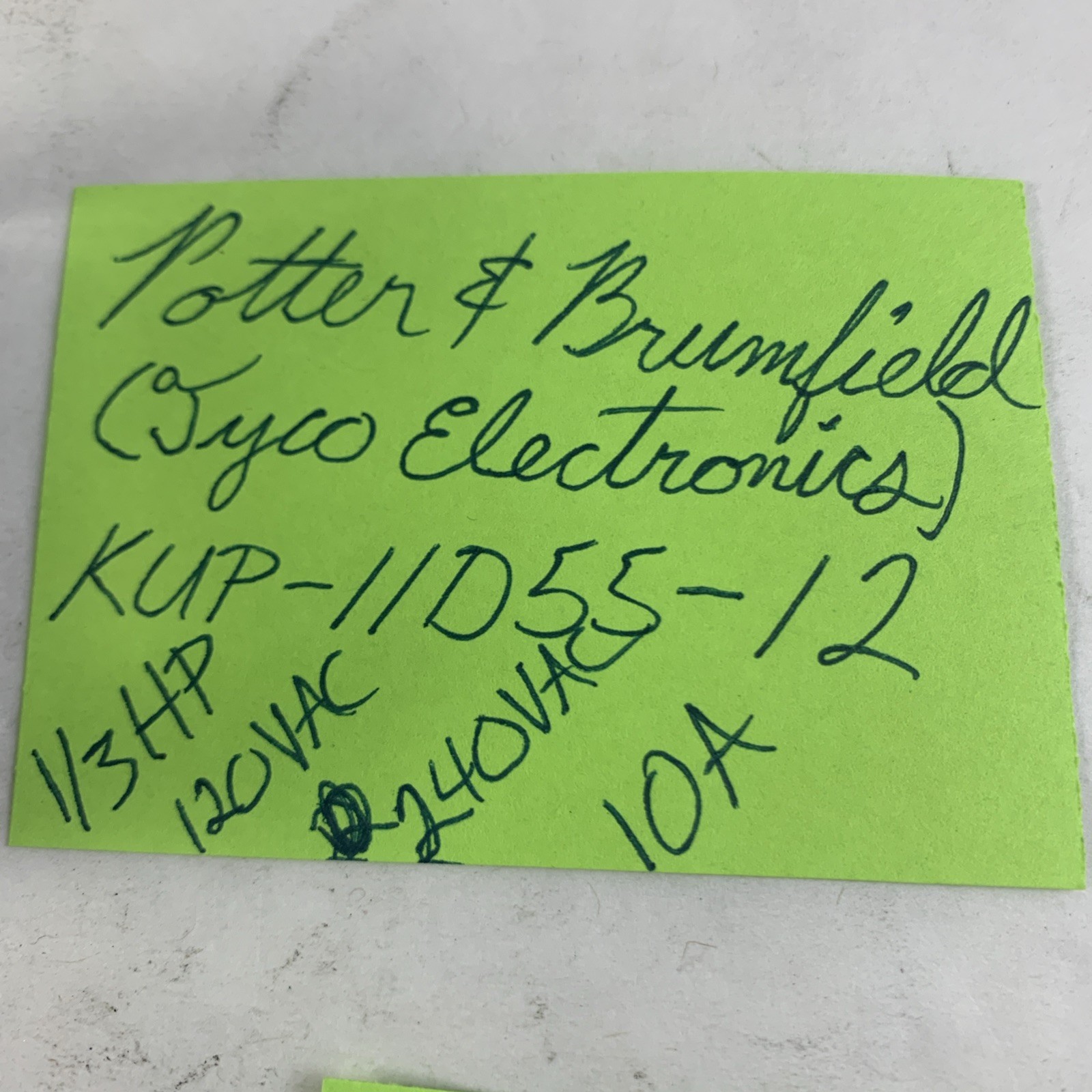 Potter & Brumfield Relay KUP-11D55-12 12VDC 1/3 HP 120VAC 10A 240VAC Tyco #1023H