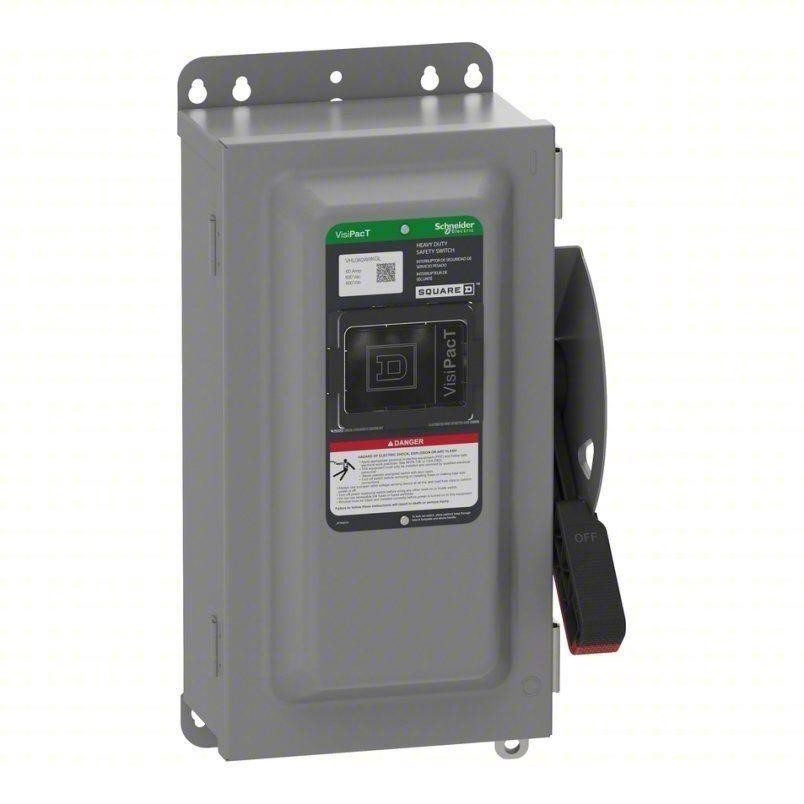 SCHNEIDER Safety Switch: Non-Fusible, 60 A, Three Phase, 600V AC/DC, Galvanized