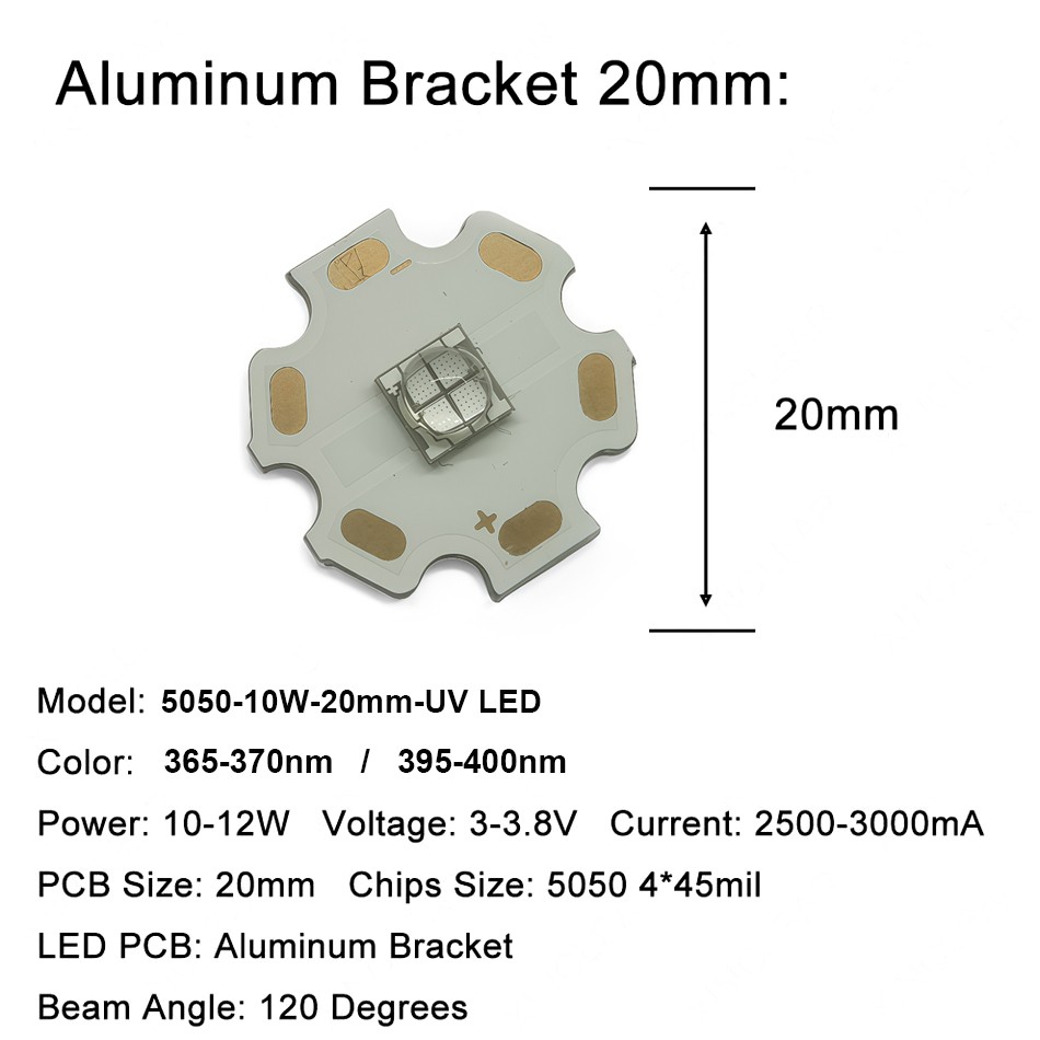 365nm 395nm UV Purple LED bead 10W SMD 5050 High Power 4Chips with lens Holder