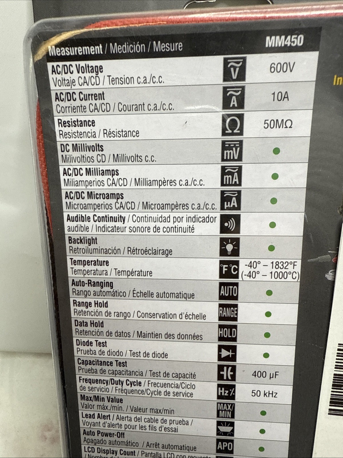 Klein Tools MM450 600V Slim Digital Multimeter TRMS Auto-Ranging Temp BRAND NEW