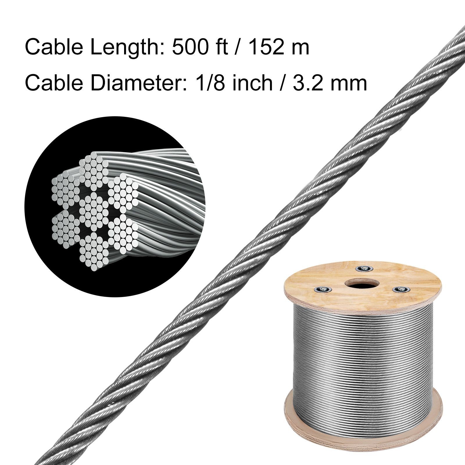 T316 Stainless Steel Cable 1/8″ 7×7 Steel Wire Rope Cable 500FT Cable Railing