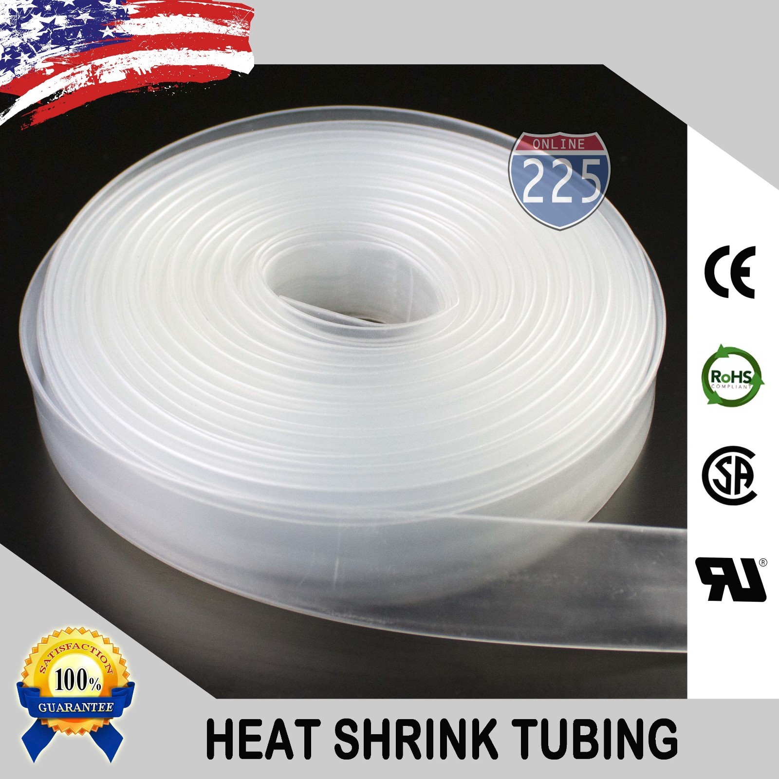 100 FT 100′ Feet CLEAR 3/4″ 19mm Polyolefin 2:1 Heat Shrink Tubing Tube Cable UL
