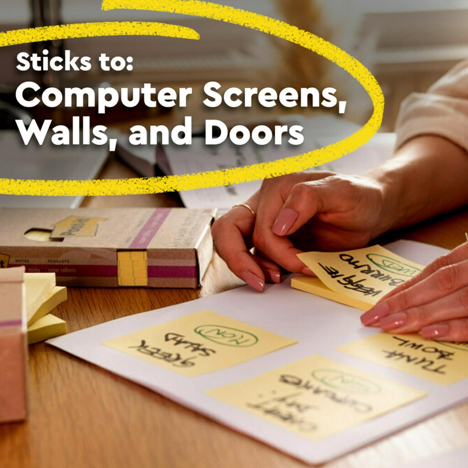 Post-it 100% Recycled Super Sticky Notes, 3 x 5 In, Canary Yellow, 12 Pads