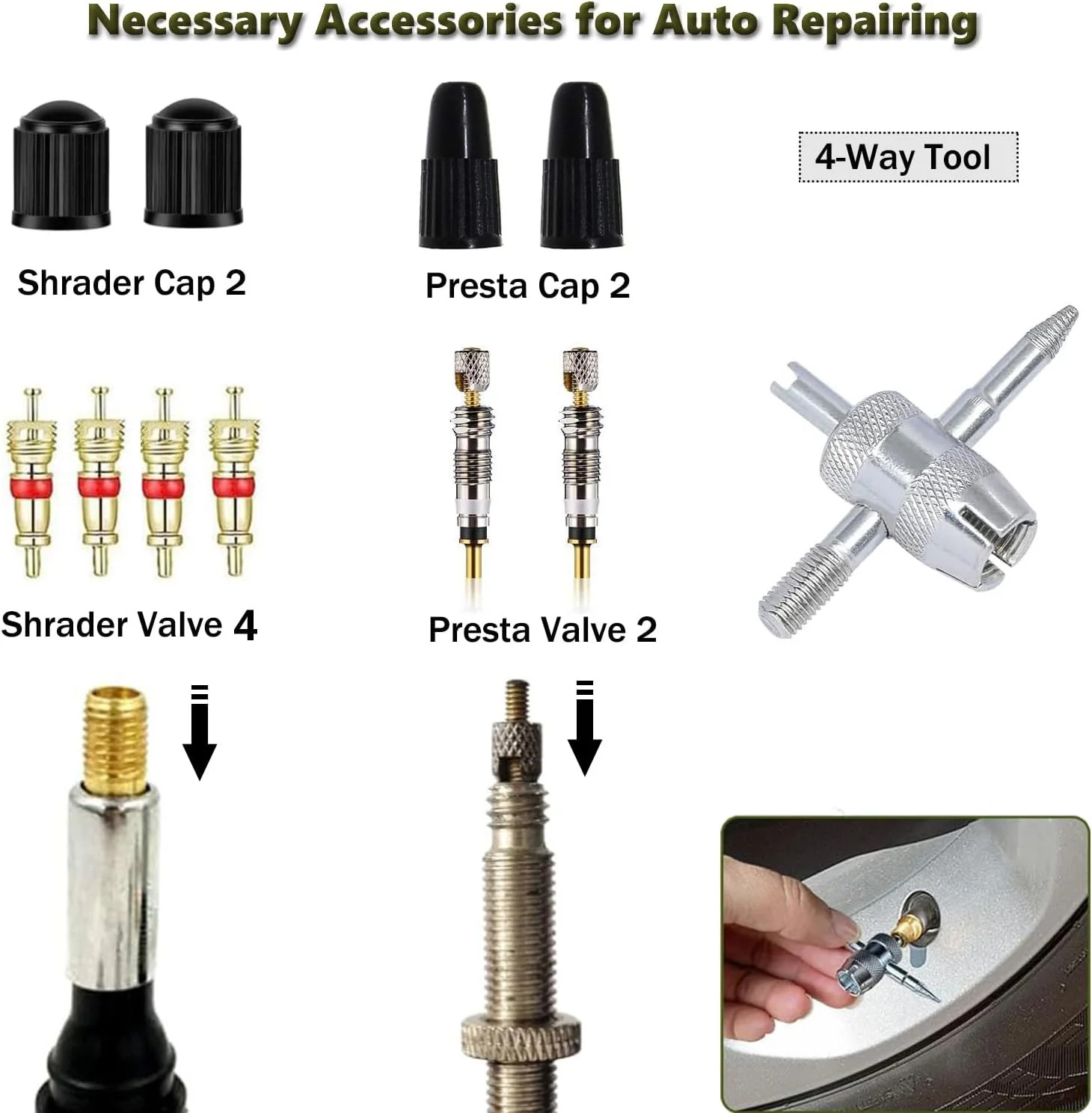 Tire Valve Stem Removal Tool Kit R134A R12 A/C Schrader Valve Stem Core Remover