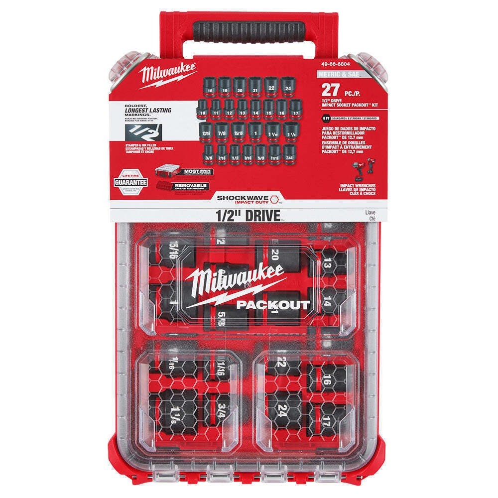 Milwaukee 49-66-6804 SHOCKWAVE 1/2” Impact Duty Socket MM PACKOUT Set-27 PC US