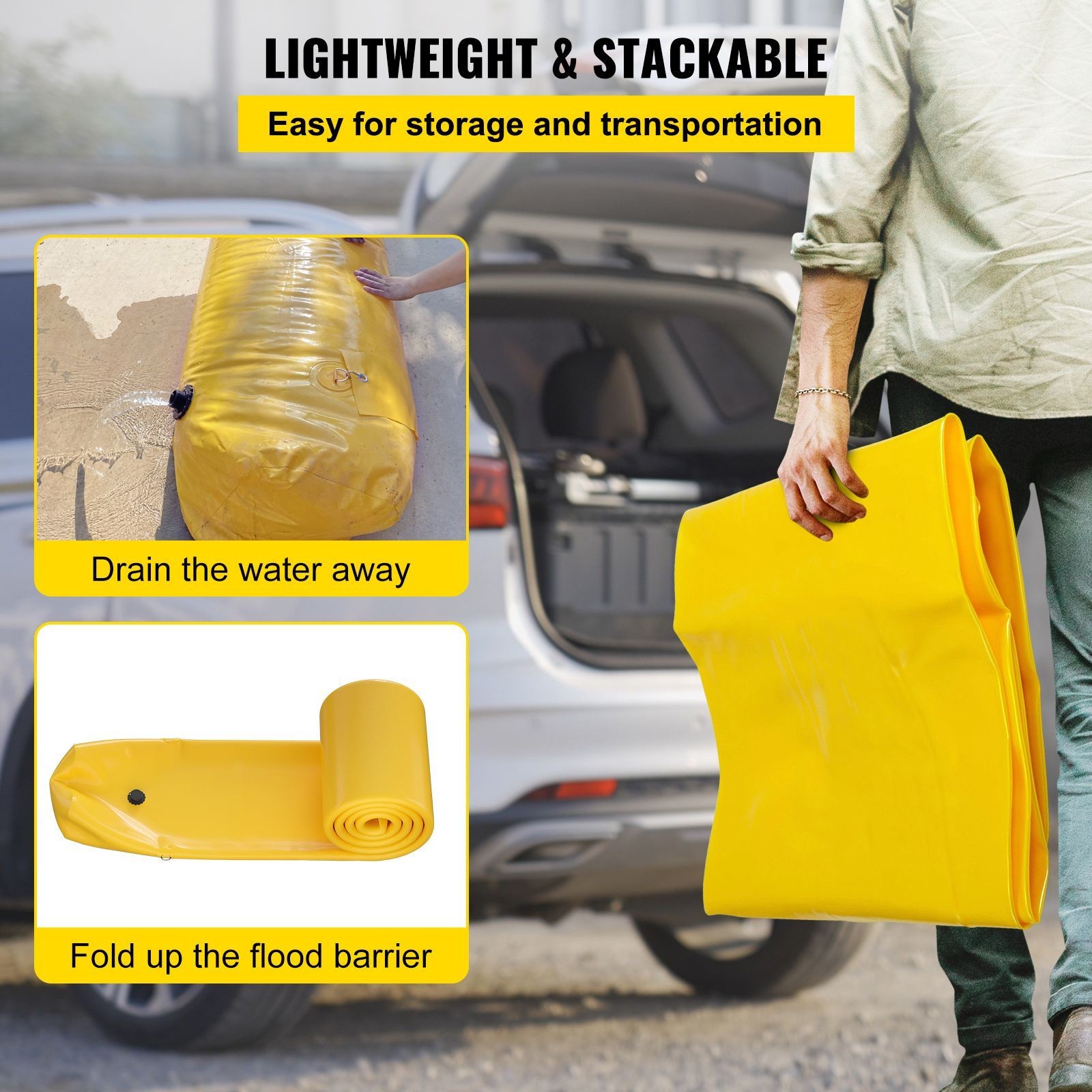 Reusable PVC Flood Barrier: 24’L x 20″W x 12″H, Lightweight & Stackable