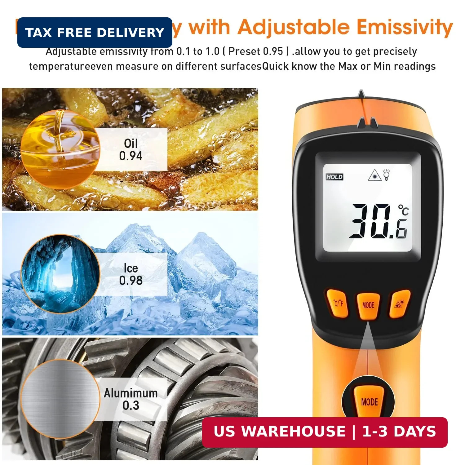 Laser Thermometer Infrared Temp Gun with Self Calibration -58°F to 1022°F (-50°C