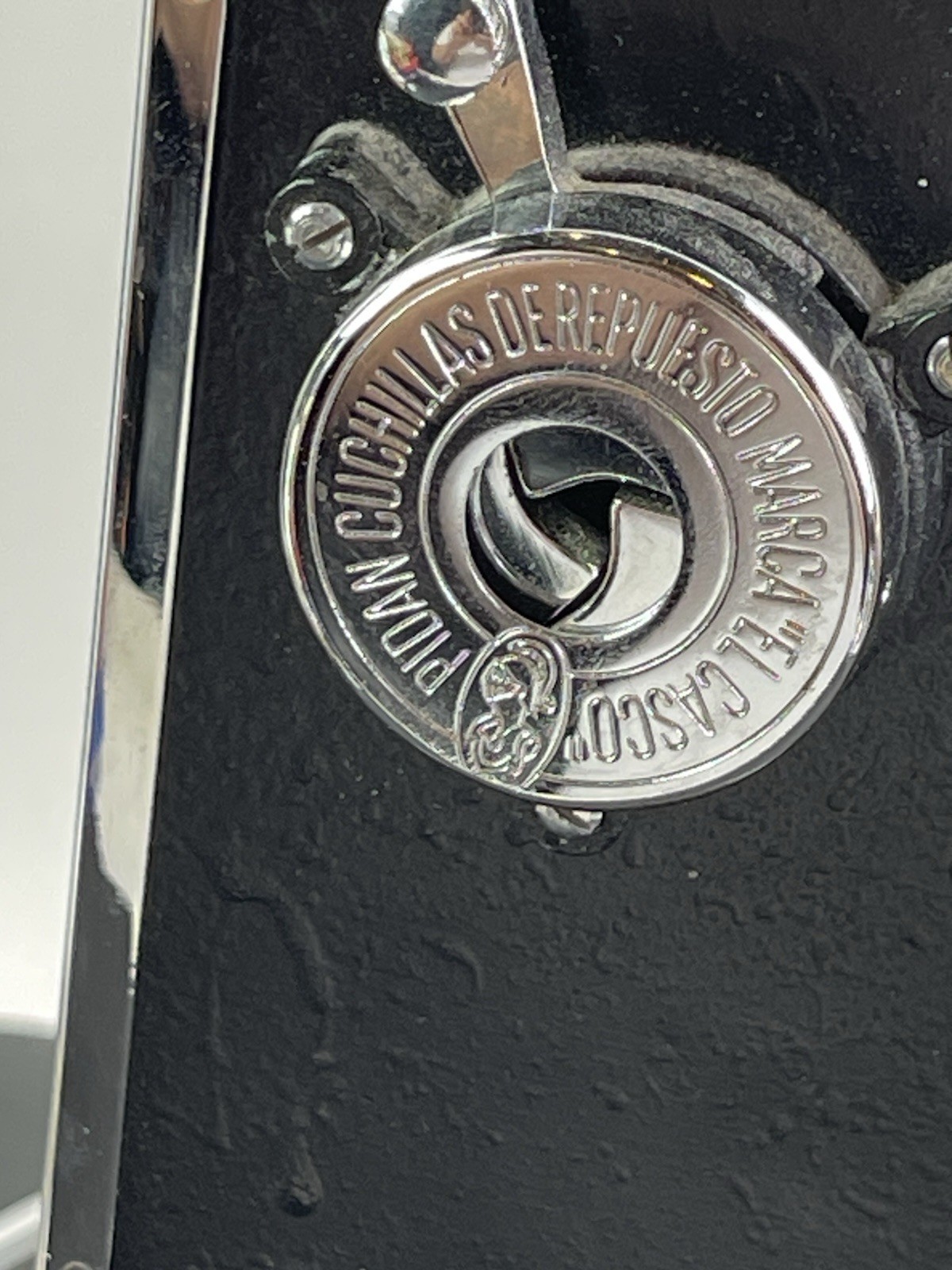 PRISTINE Vintage El Casco Pencil Sharpener Made In Spain Chrome and Black