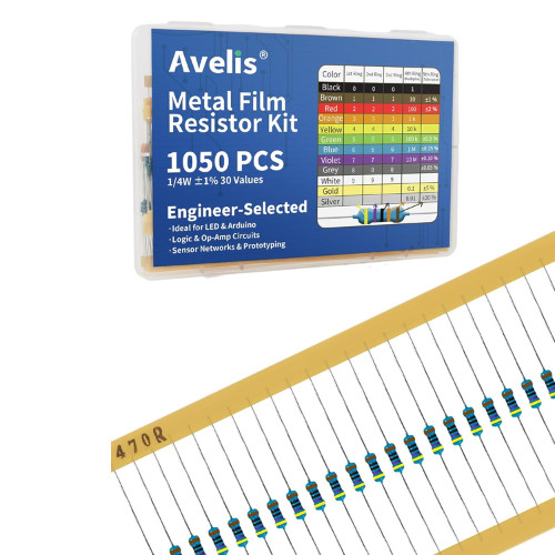 1050 Pcs 30 Values Resistor Kit 1/4 W +-1% Metal Film Fixed Resistors Assortment