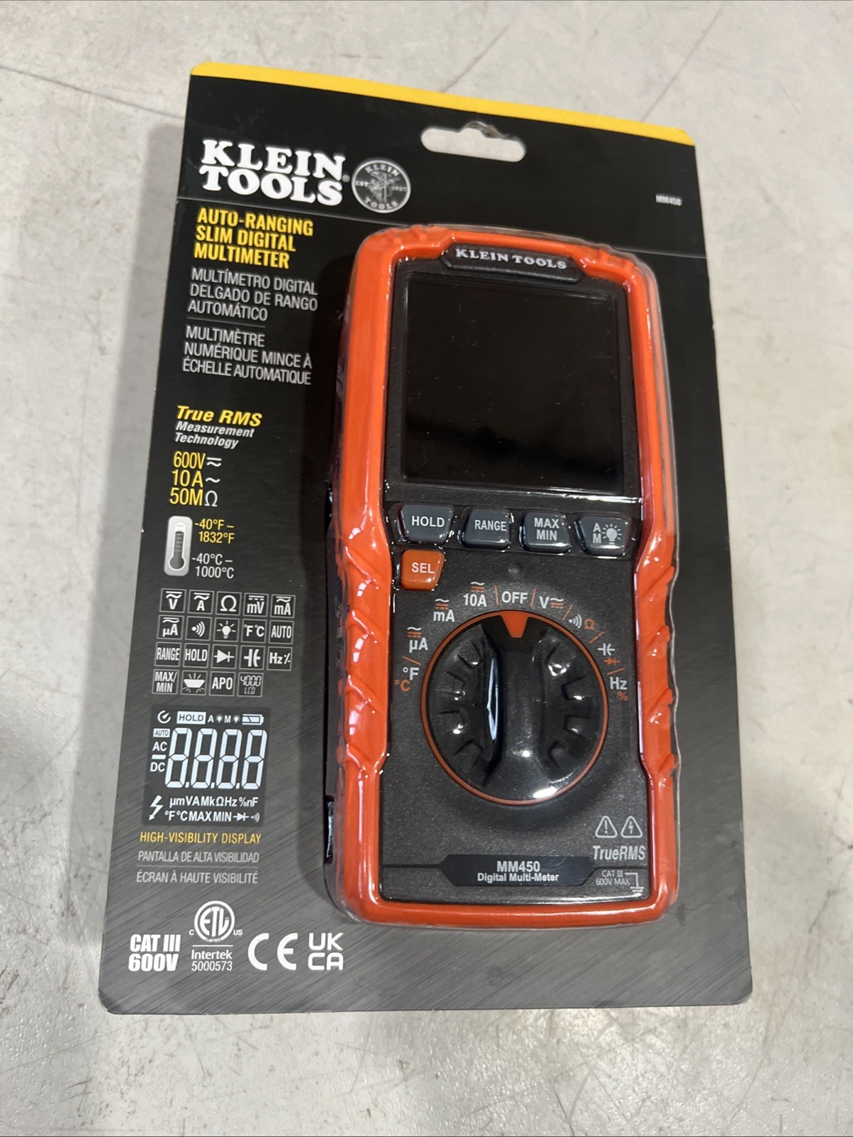 KLEIN TOOLS MM450 Slim Digital Multimeter,LCD,1.1″ L,600 V 801GH4
