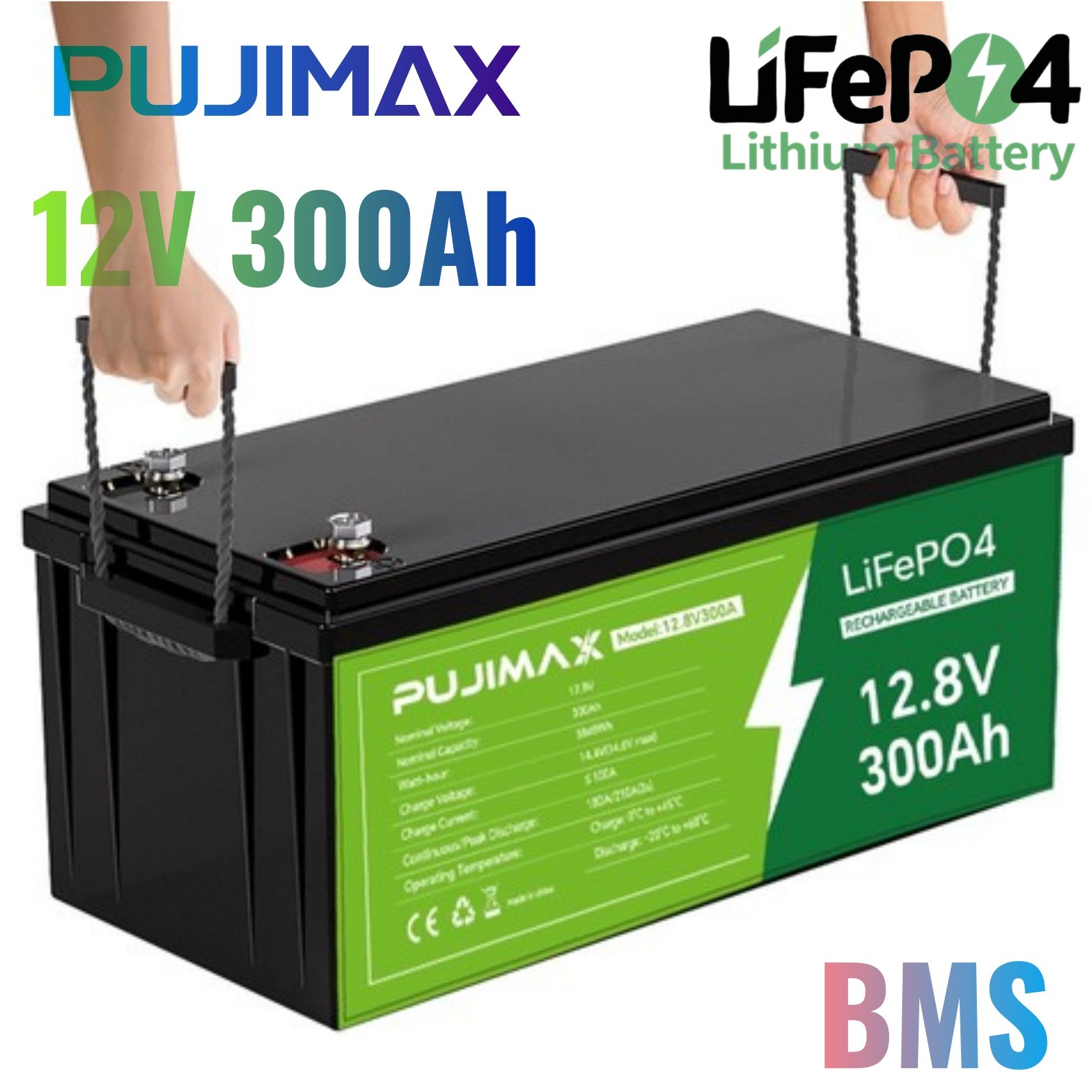 12V 300Ah LiFePO4 Lithium Battery 300Ah BMS Deep Cycles for Trolling Motor RV