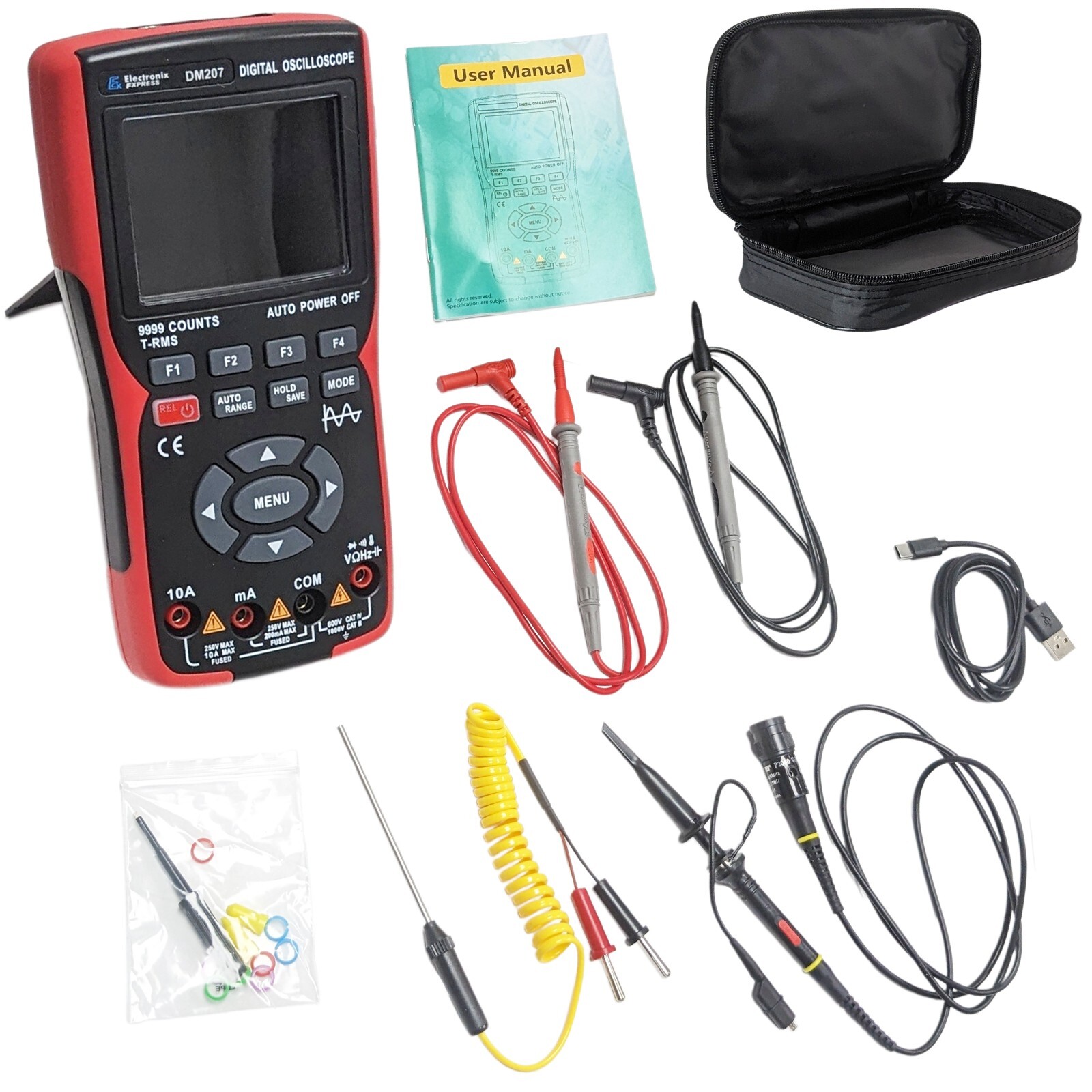 Handheld 2-in-1 Oscilloscope Multimeter, Backlit Color Screen, 10 MHz, True RMS