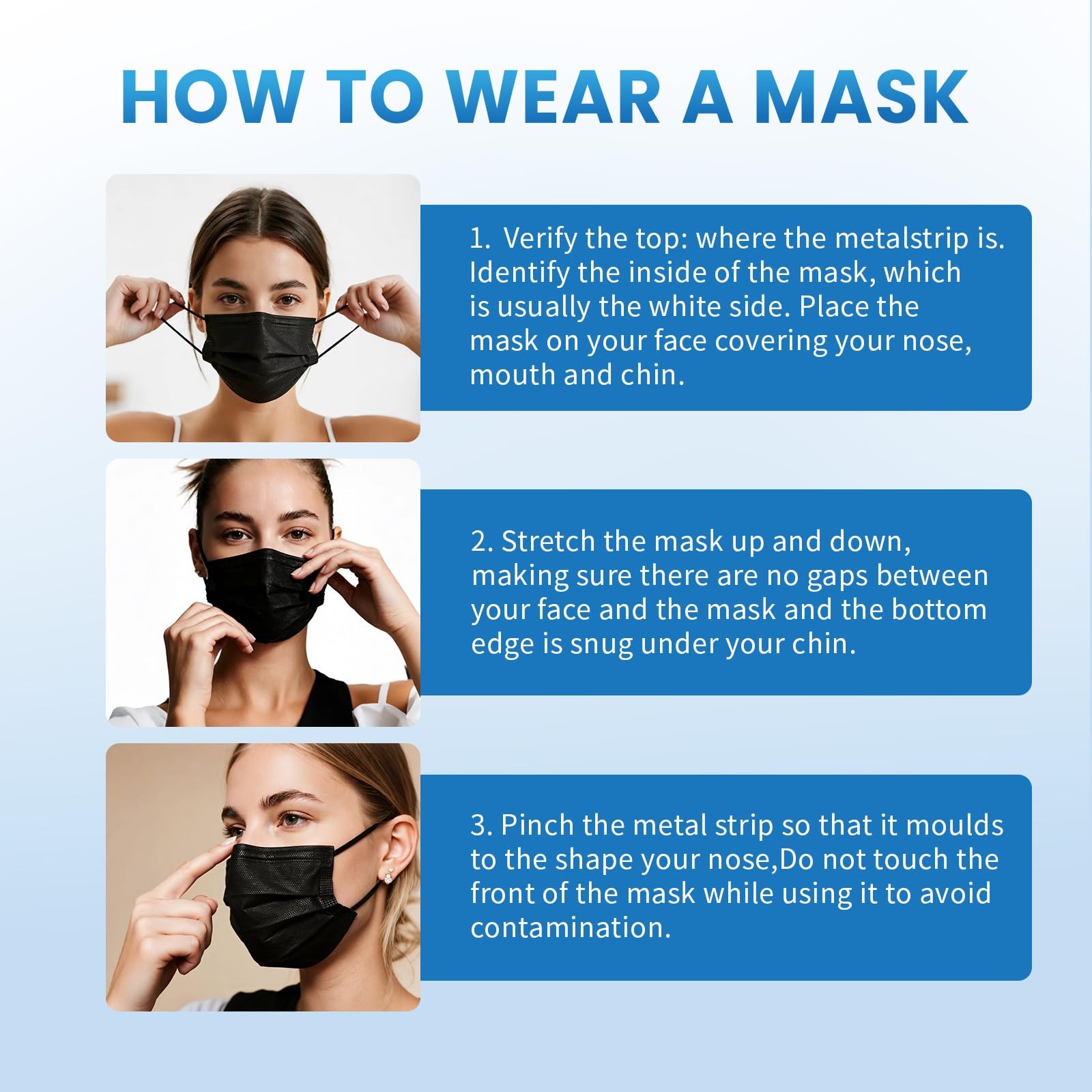 Disposable , 100 PCS Black Masks, 3 Ply Protection Masks