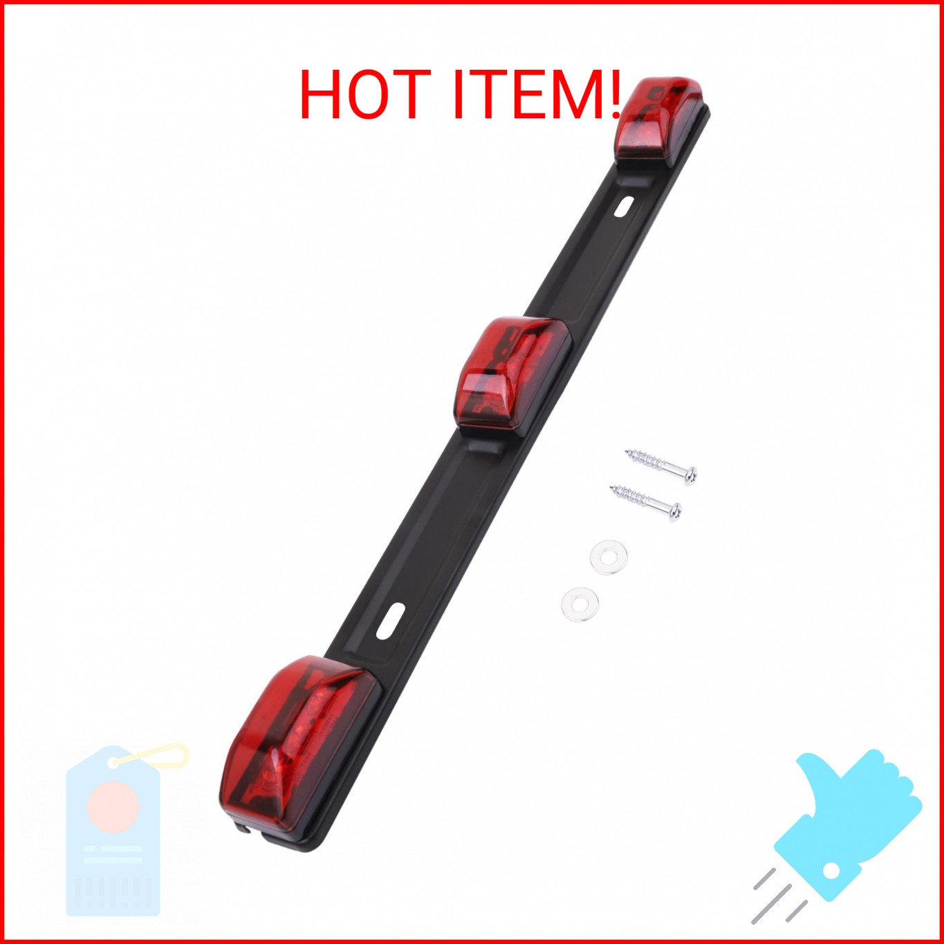 HHCSOP Red LED Marker Bar 3 Lights 9 LED Trailer Clearance ID Bar for Truck Trai