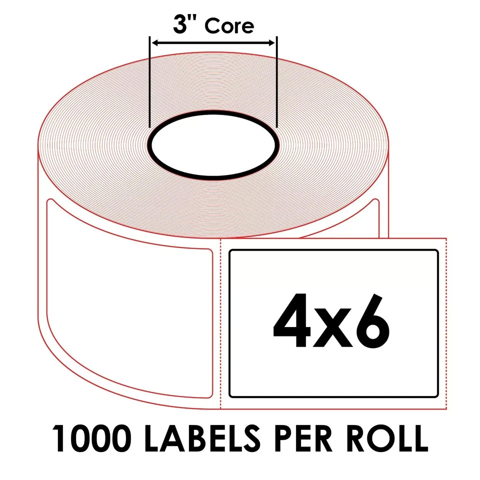 4×6 (4″x6″) Shipping White Direct Thermal Labels – 3″ Core – (8) Rolls of 1000