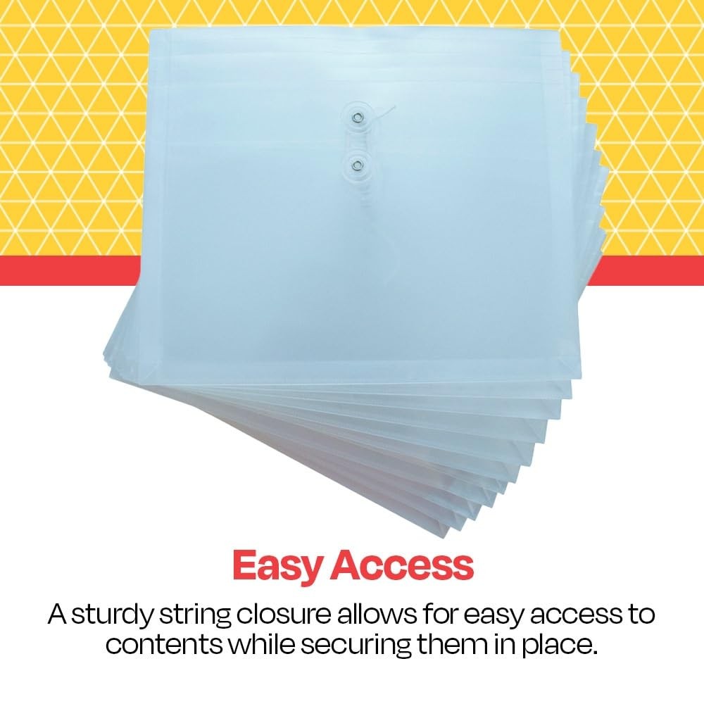 School Smart Expanding Poly String Envelopes, Letter 8 x 10 Inches, Clear