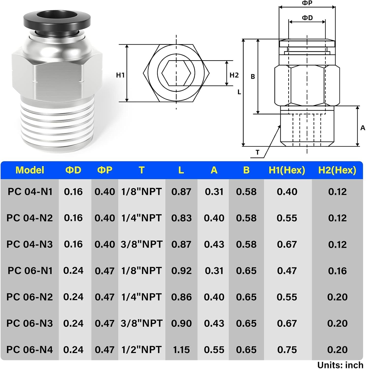 High-Performance 6mm x 1/4 Inch NPT Push Connectors – Copper & Plastic