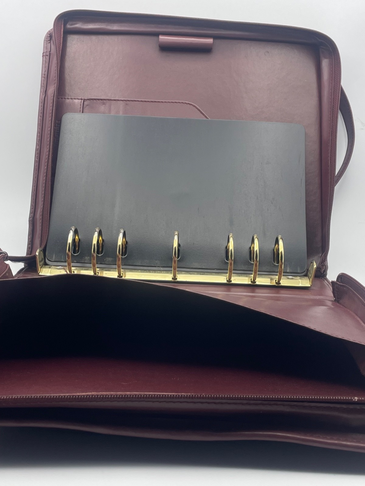 Vtg Franklin Quest Burgundy Leather Crossbody Bag Zip Binder 7-Ring two handled