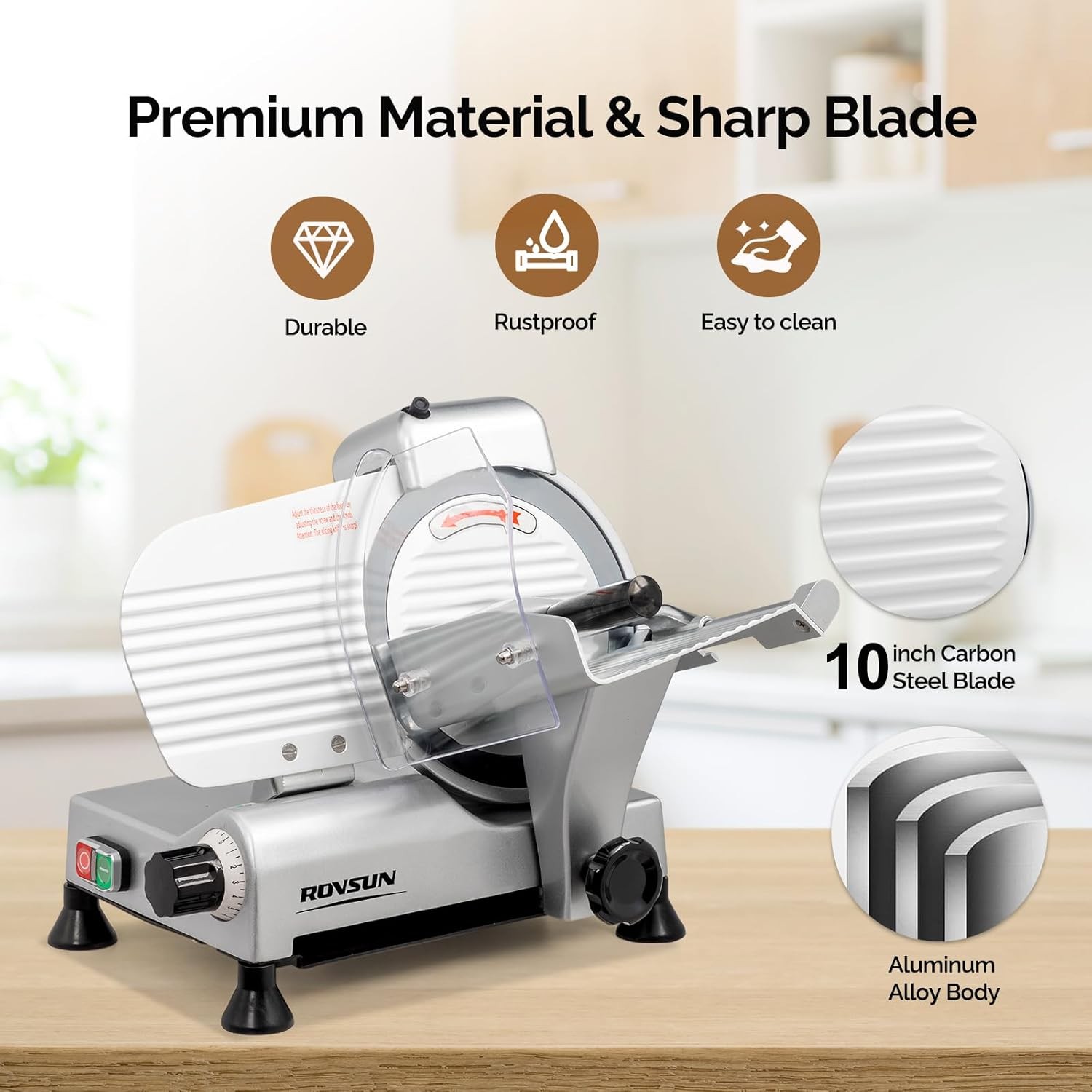 ROVSUN Commercial Electric Meat Slicer Machine, 10″ Food Cutter Deli Cheese 240W