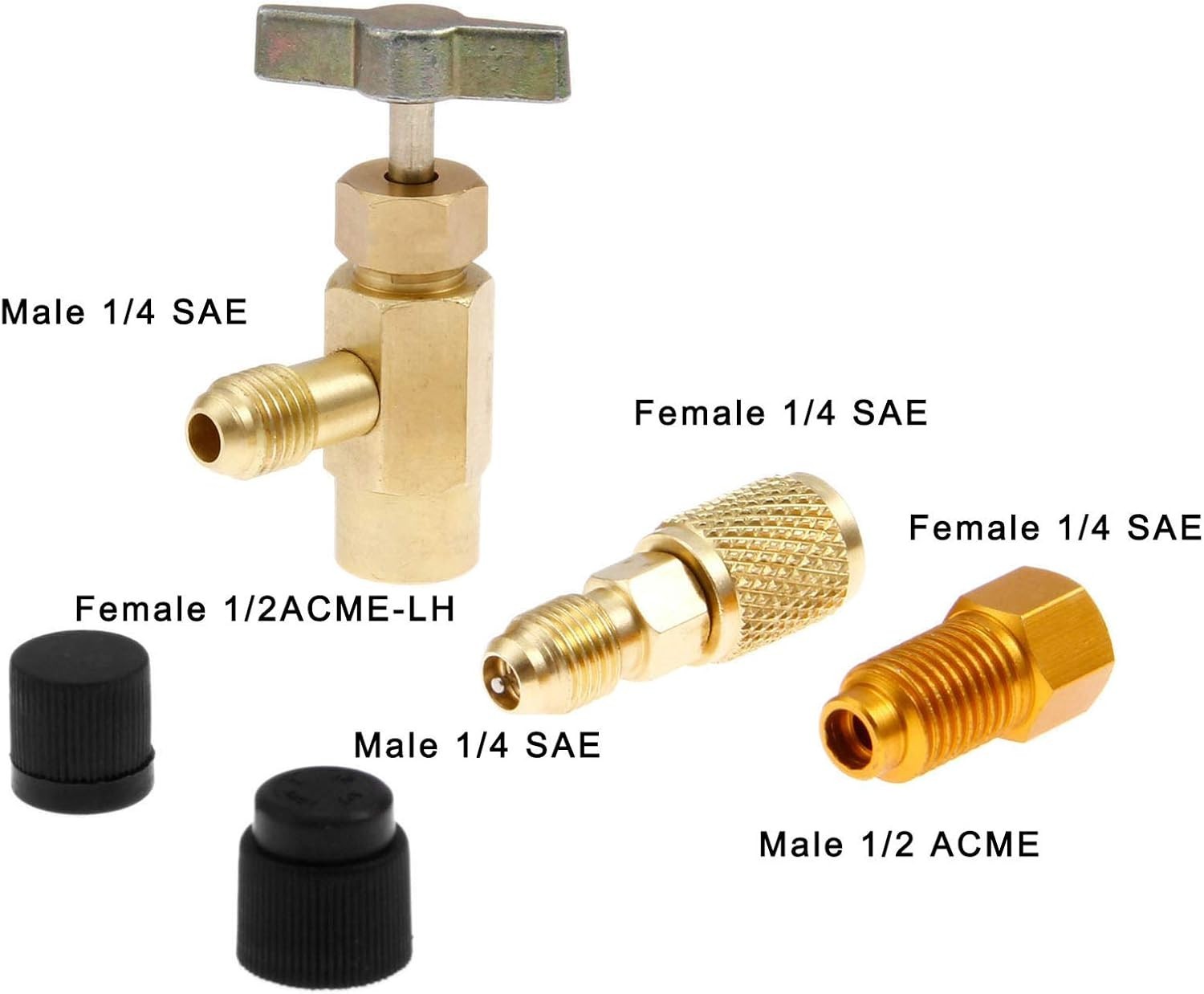 R1234yf Can Tap Adapter Fitting Kits, 1/4 SAE to 1/2 Acme LH Can Bottle Tap O…