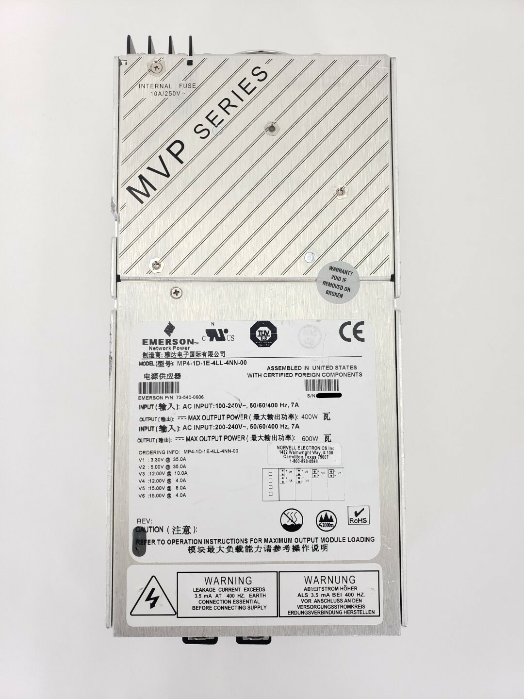 EMERSON Industrial MVP SERIES MP4-1D-1E-4LL-4NN-00 Power Supply MPN 73-540-0606