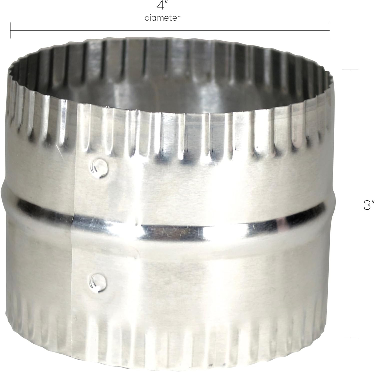 4” Duct Connector, Aluminum with Bead and Crimp, Silver, 3” Long (DAC4C)