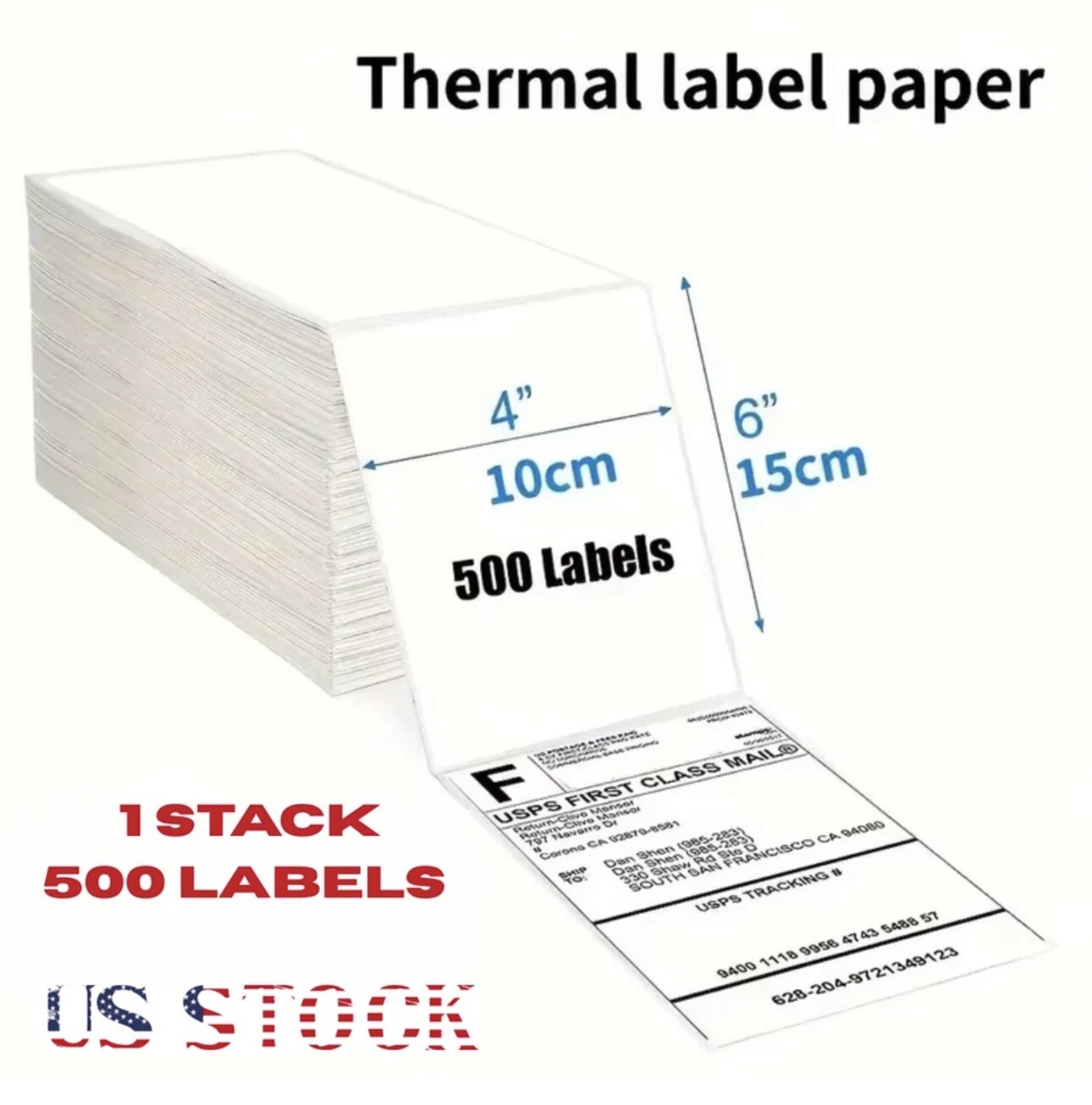 500 4″ x 6″ Fanfold Direct Thermal Shipping Labels for Zebra & Rollo Printers US