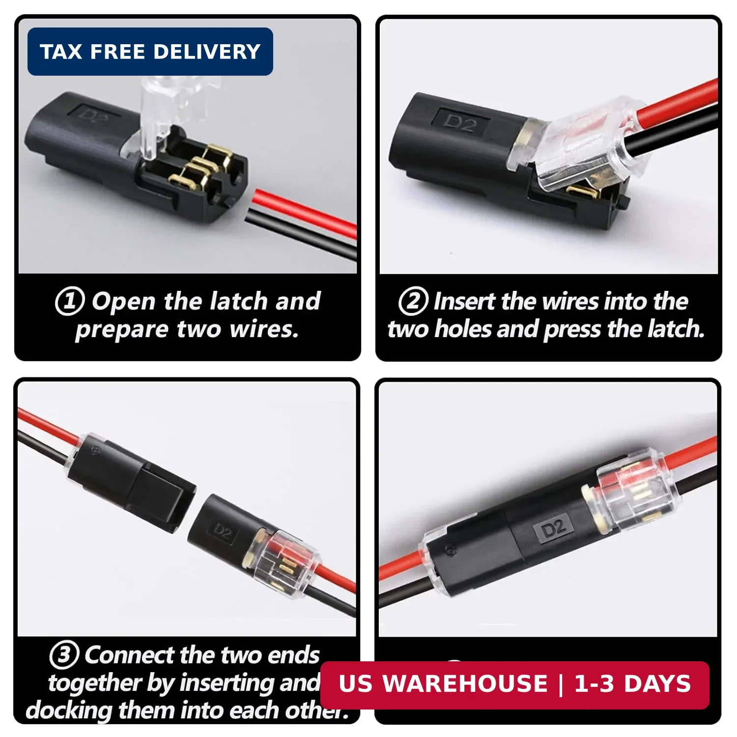 Double-Wire Plug-in Connector,Quick Connect Push-in Lever Wire Connectors(50Pcs)