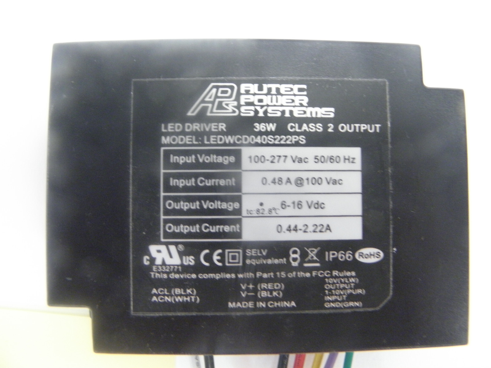 APS – ARTEC POWER SYSTEMS – LEDWC040S222PS – LED DRIVER 6-16Vdc, 36W, .44-2.22 A