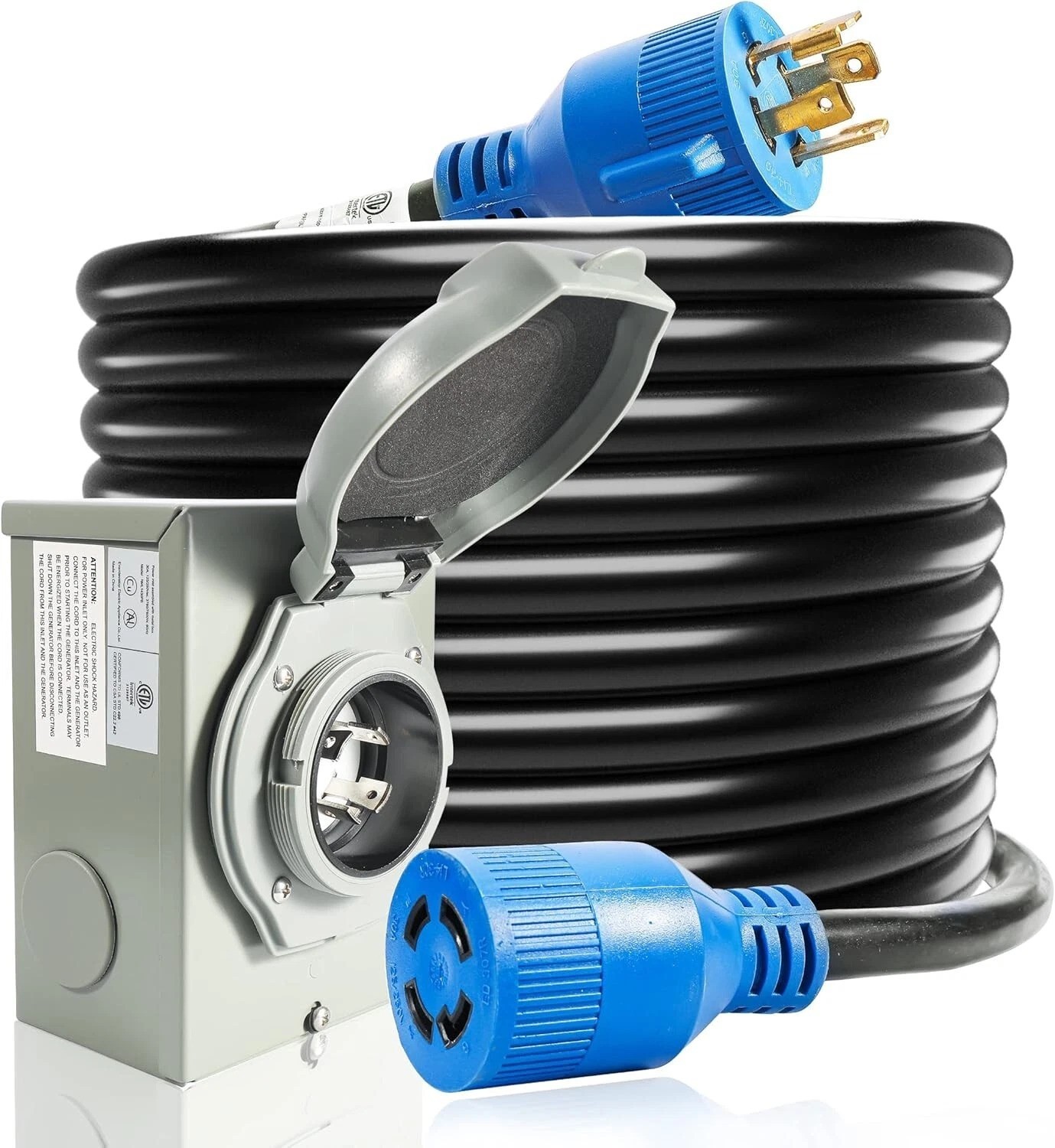 and Power Inlet Box, 25FT Generator Cords 30 Amp,125V/250V Generator Power Co…