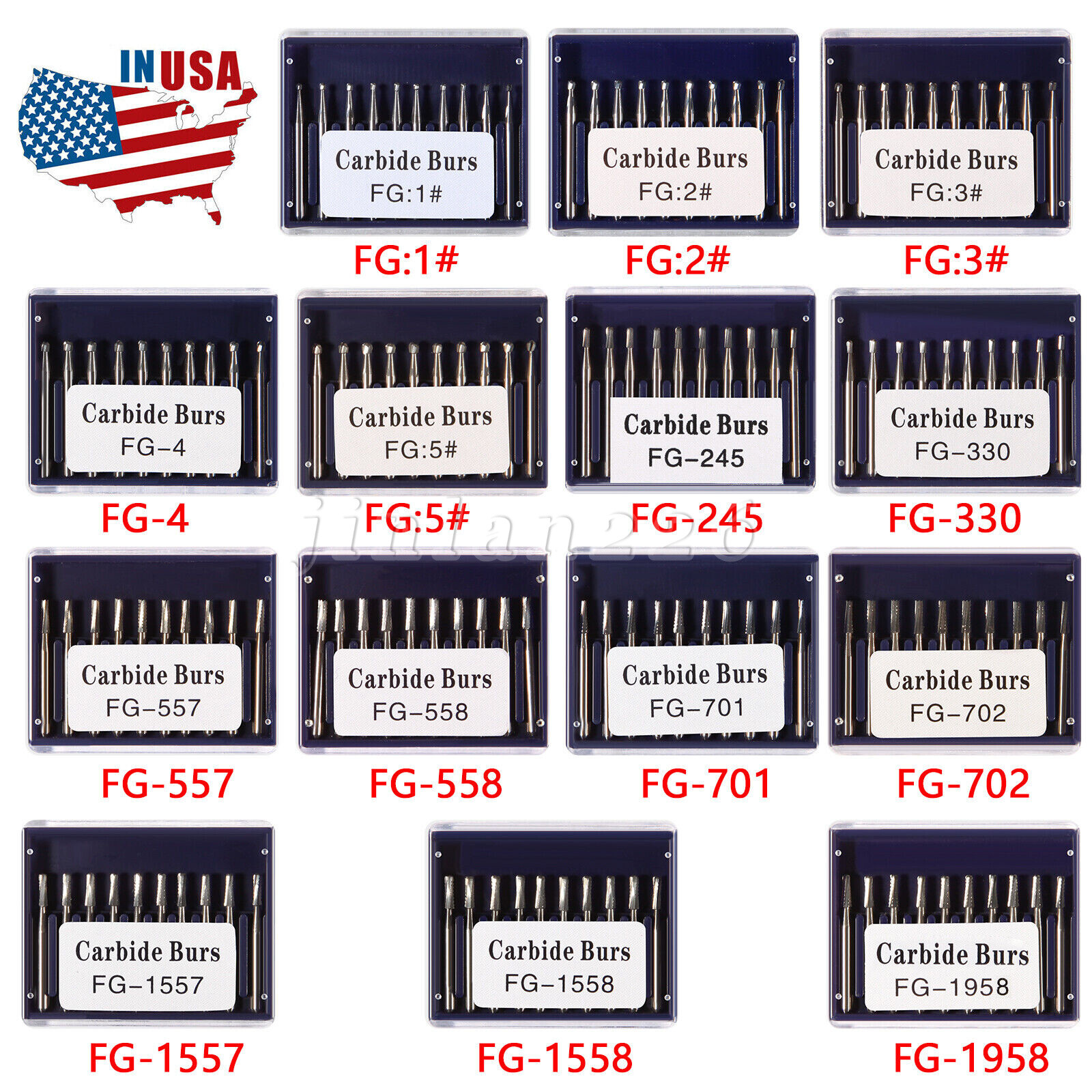 10-100 Uso Dental Acero de Tungsteno FG Fresas Carburo para Alta Velocidad Pieza