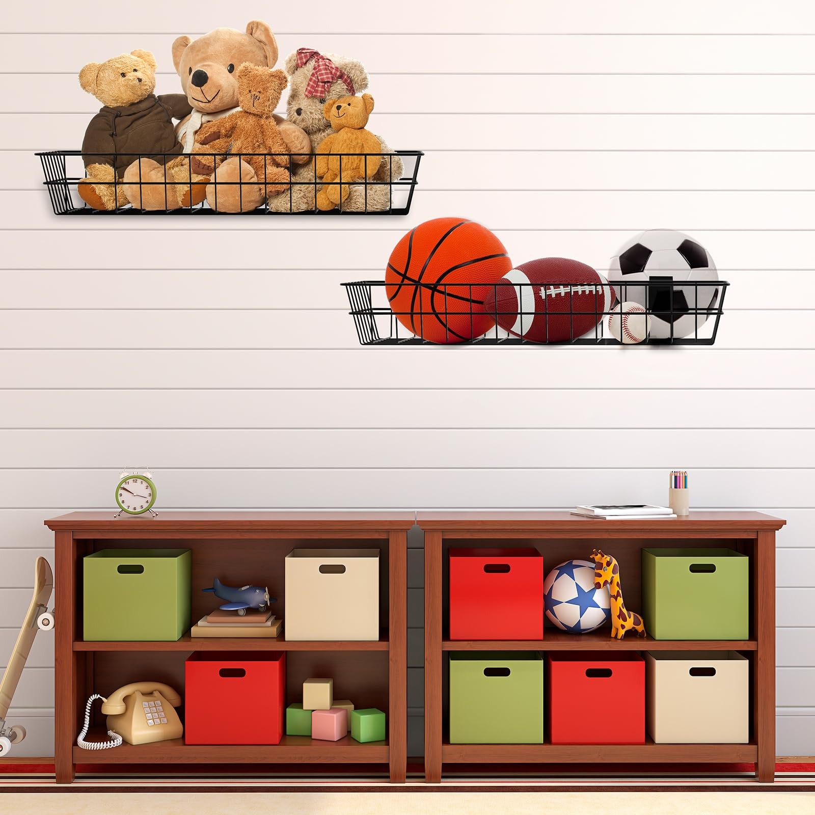 4 Pack Extra Large Slatwall Baskets, 24″ x 12″ x 4″ x x 4″, Black