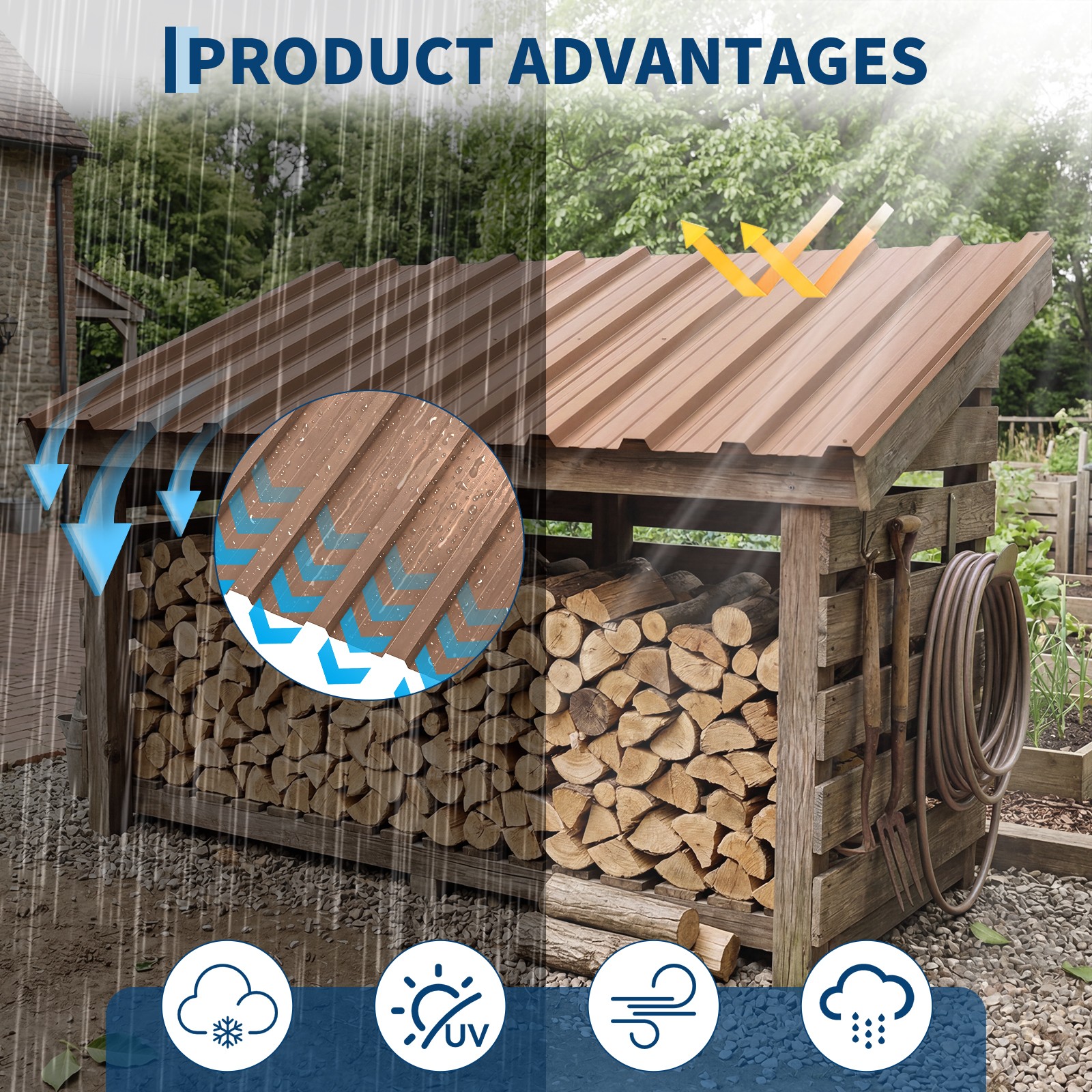 10 Pcs Metal Roofing Panels 42.52×17.72 Waterproof Corrugated Metal Roof Panels